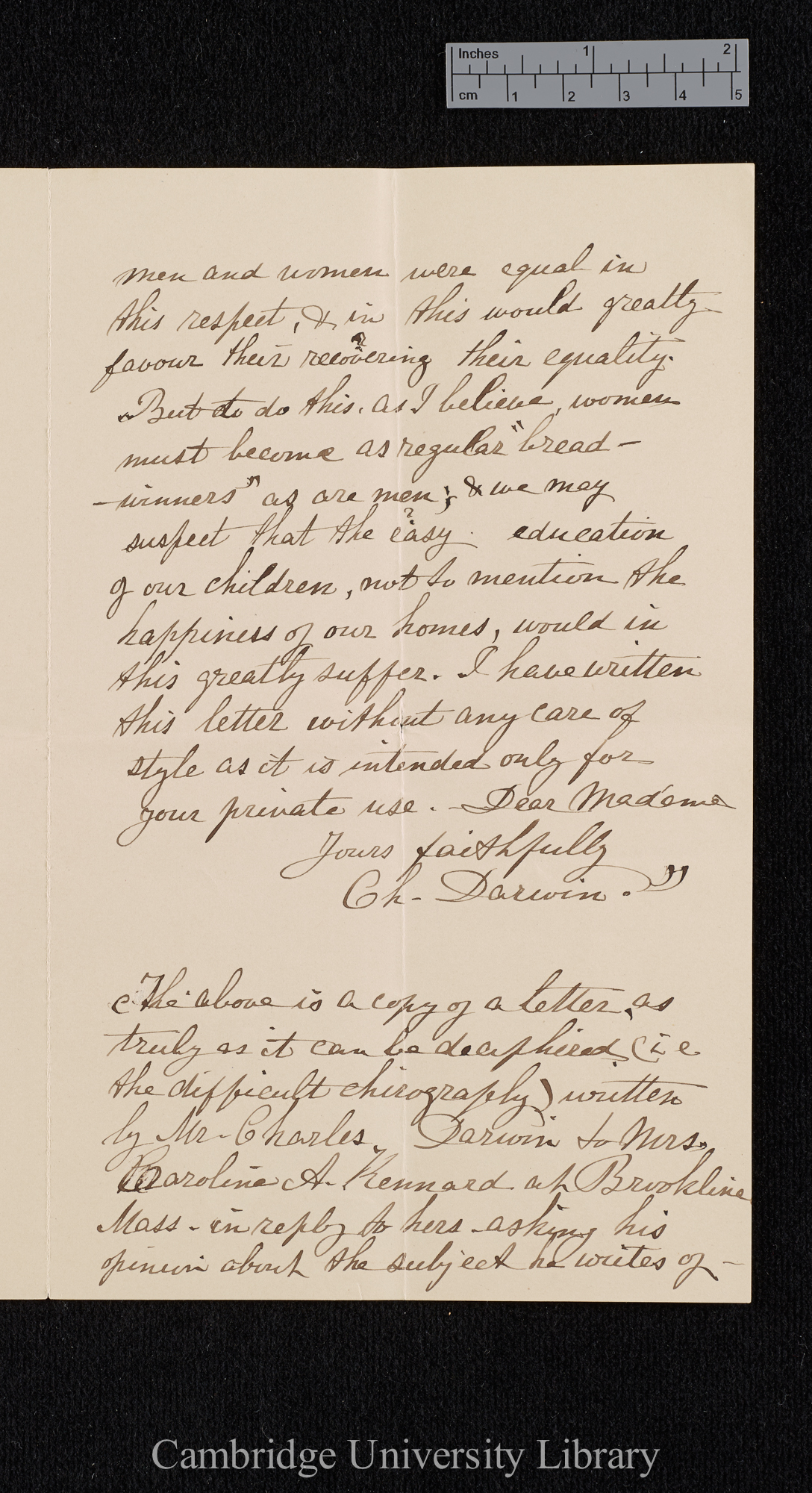 Charles Robert Darwin to [Caroline Kennard]