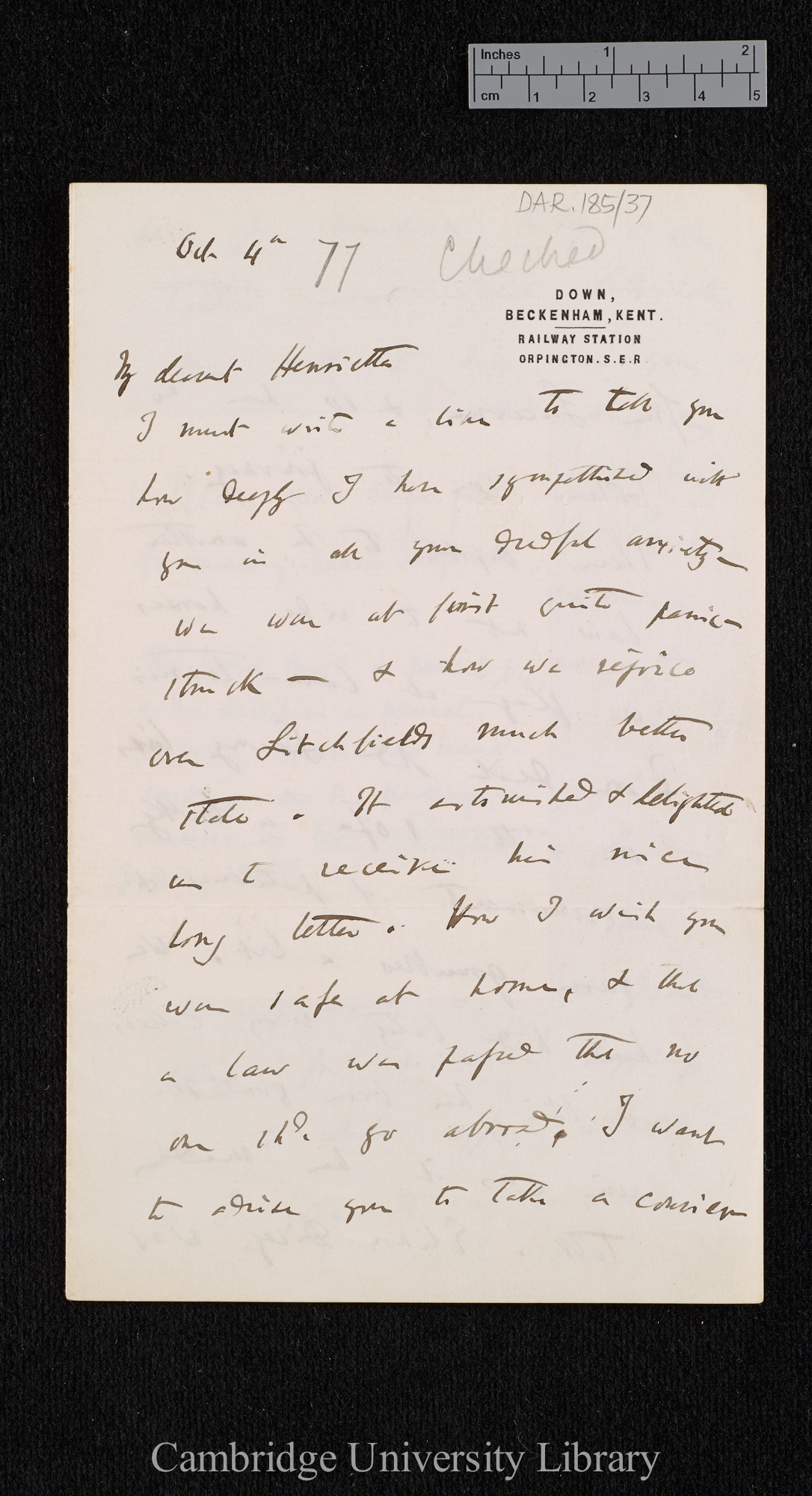 Charles Robert Darwin to Henrietta Emma Litchfield née Darwin