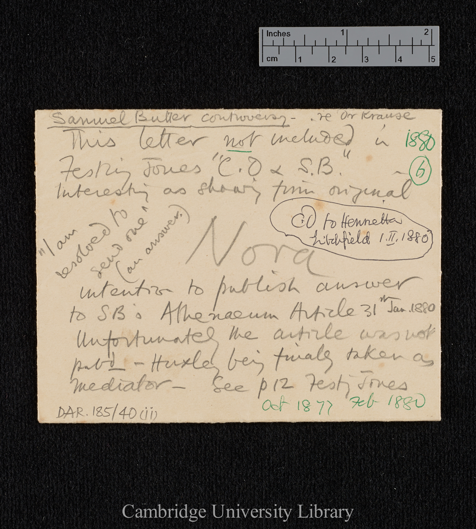 Charles Robert Darwin to Henrietta Emma Litchfield née Darwin [envelope]