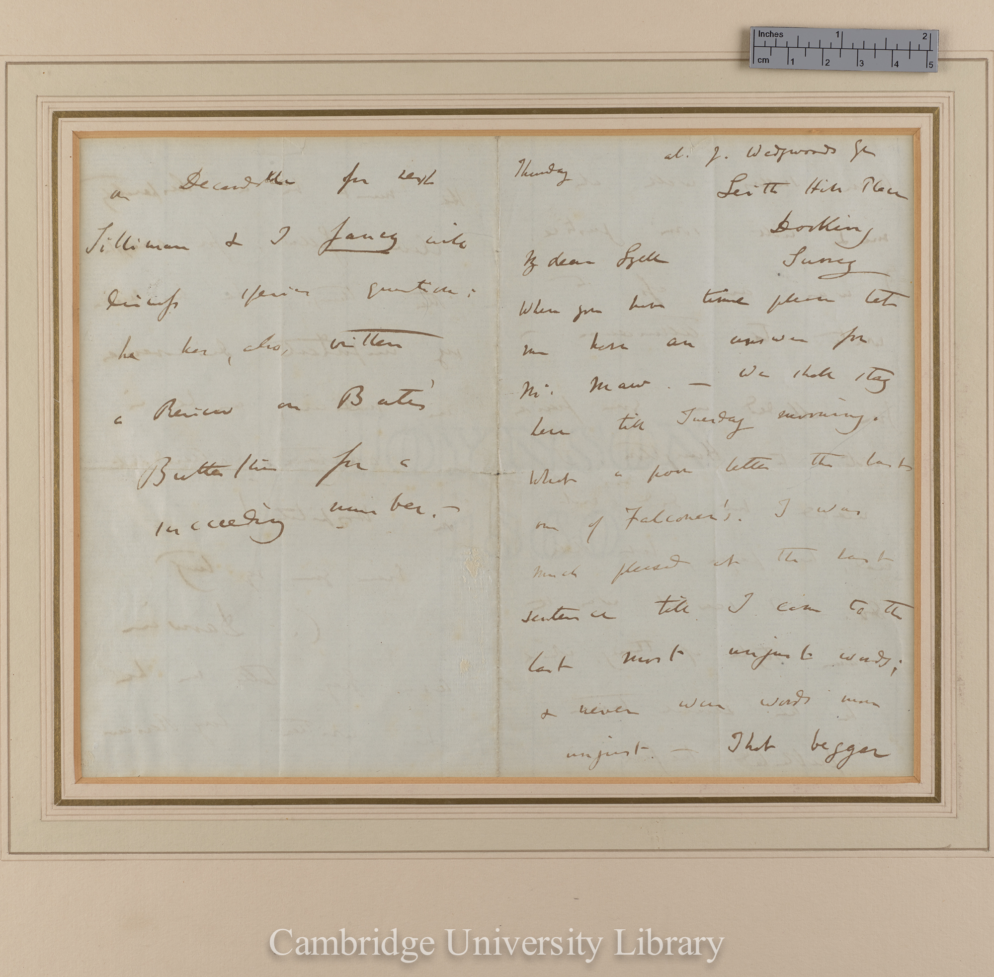 Charles Robert Darwin to Sir Charles Lyell