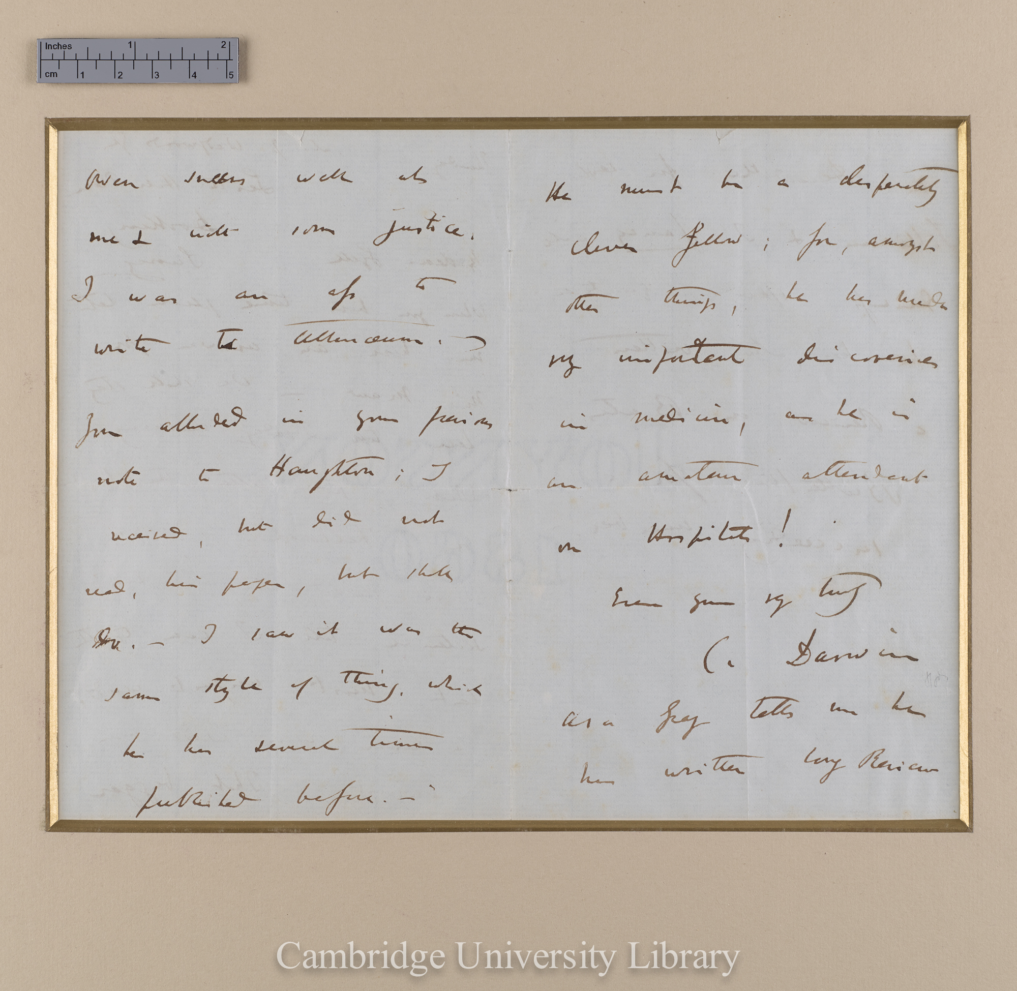 Charles Robert Darwin to Sir Charles Lyell