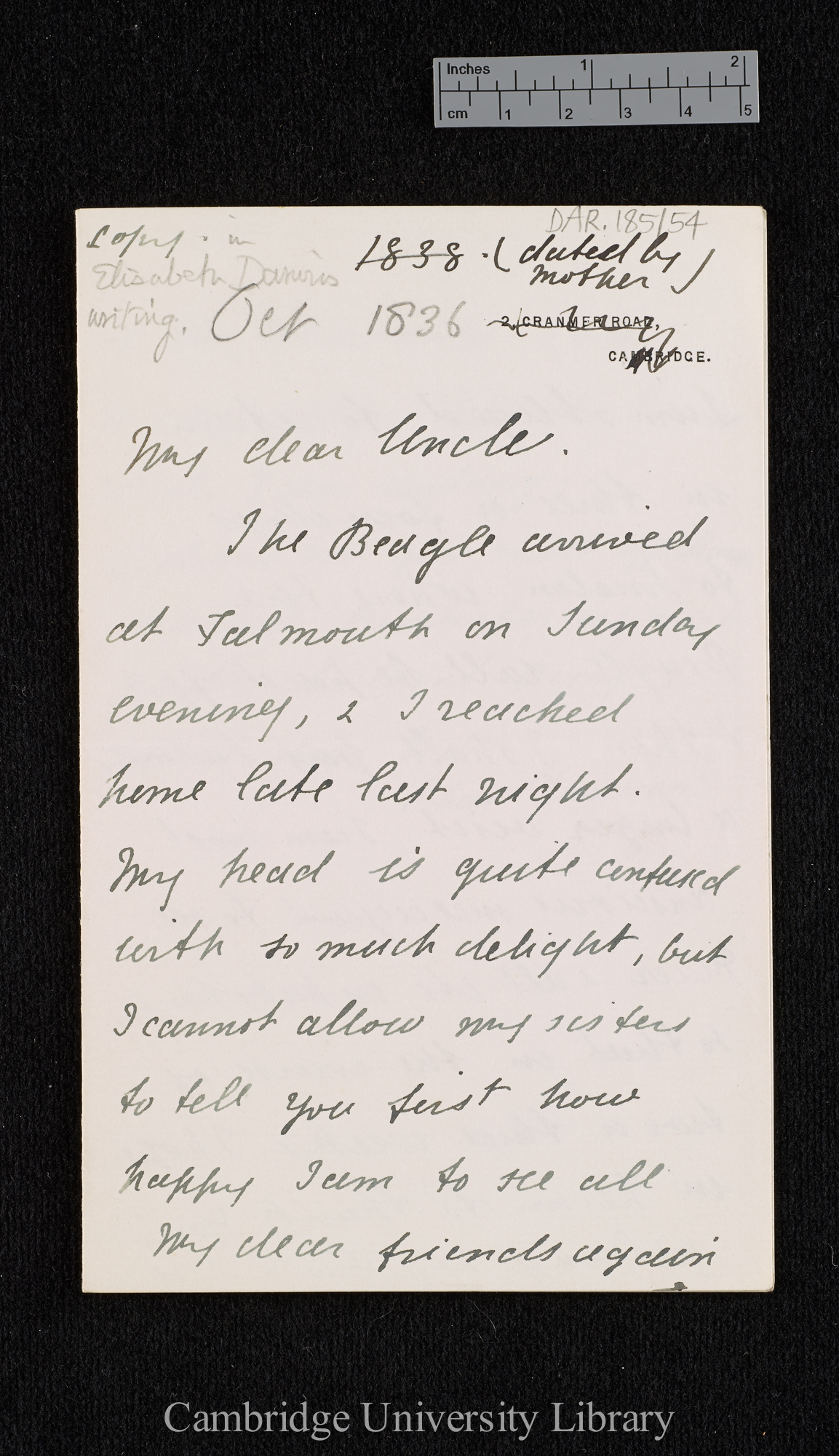 Charles Robert Darwin to Josiah Wedgwood (II)