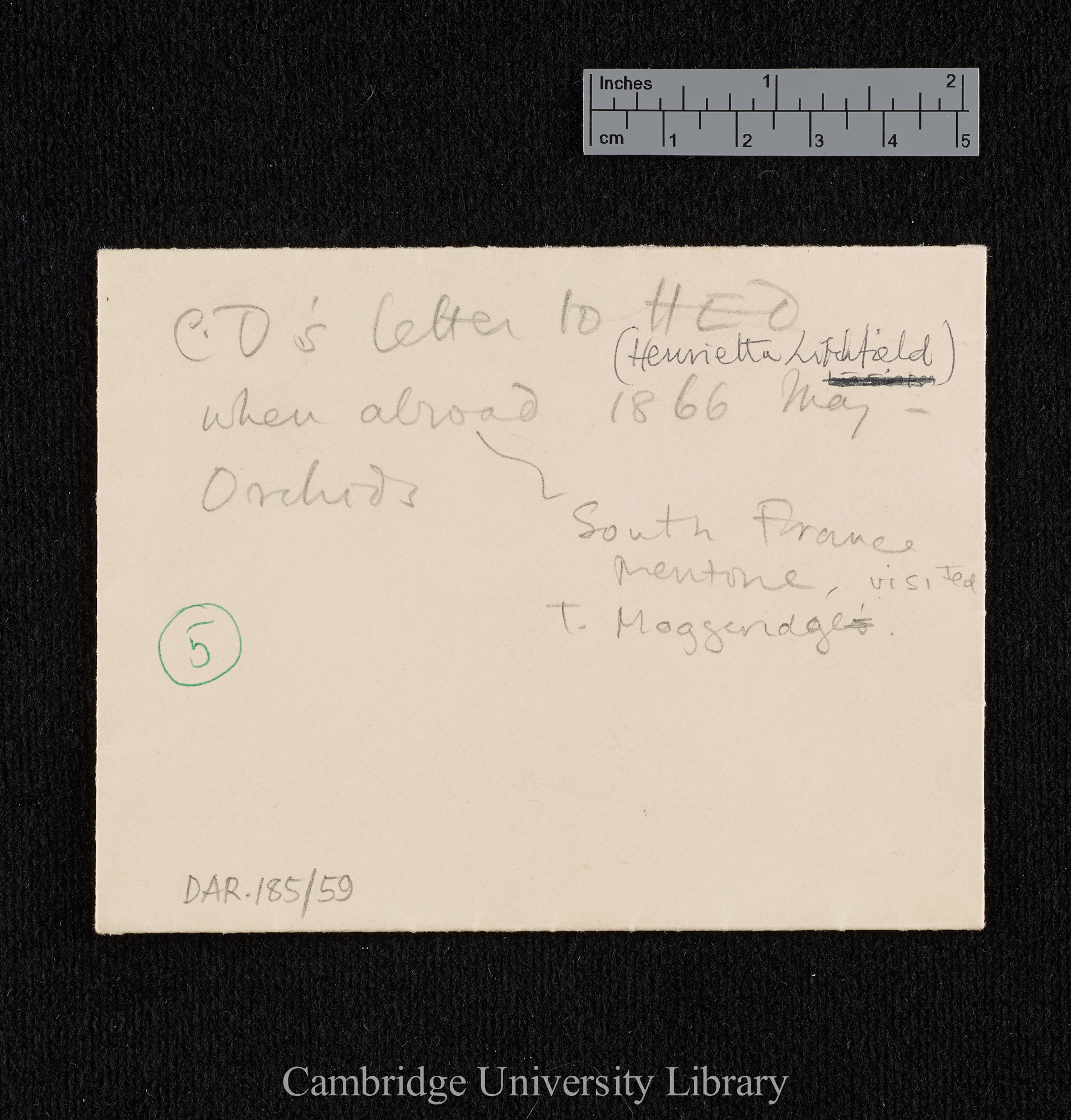 Charles Robert Darwin to Henrietta Emma Litchfield née Darwin [envelope]