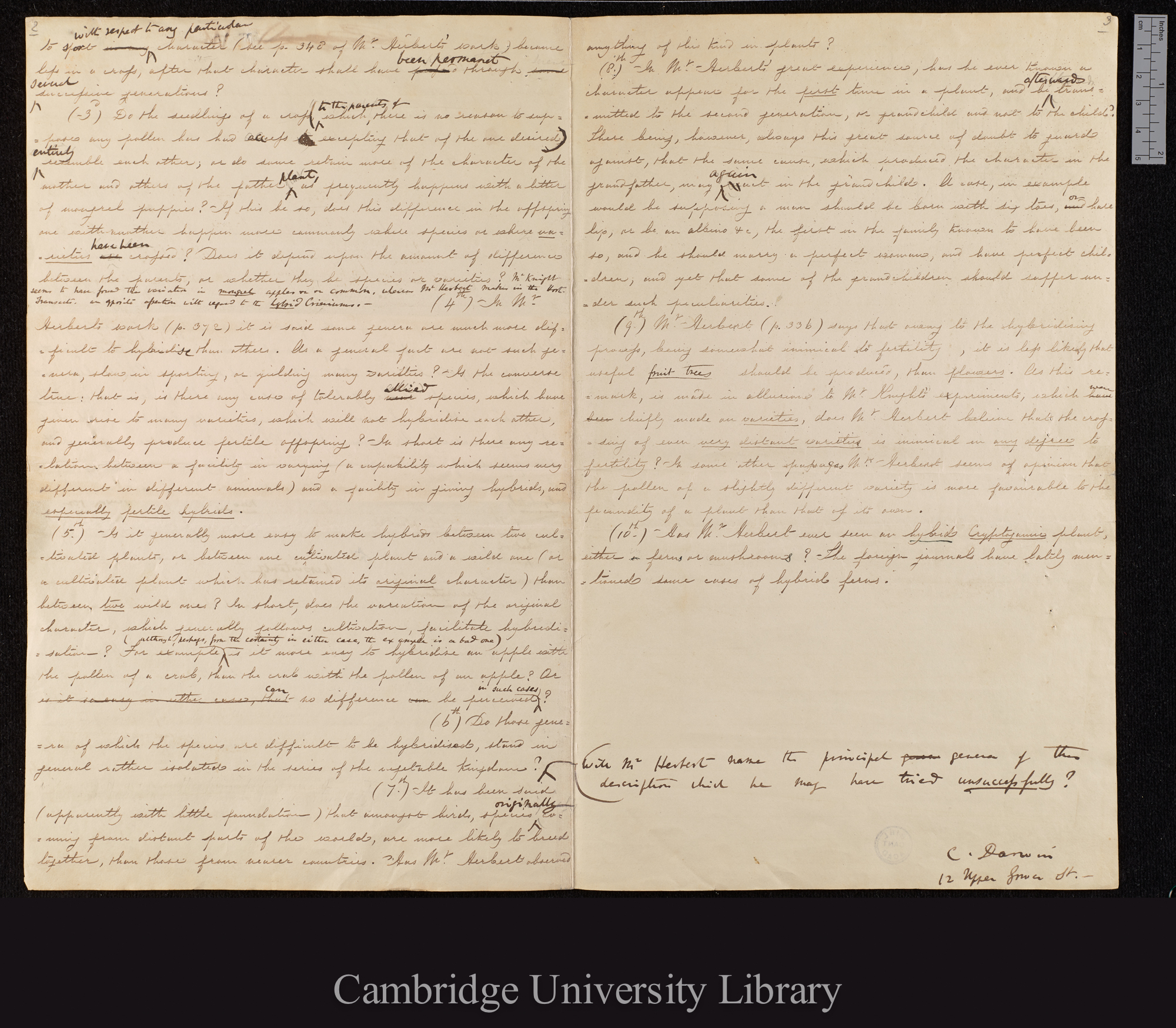 Charles Robert Darwin to William Herbert