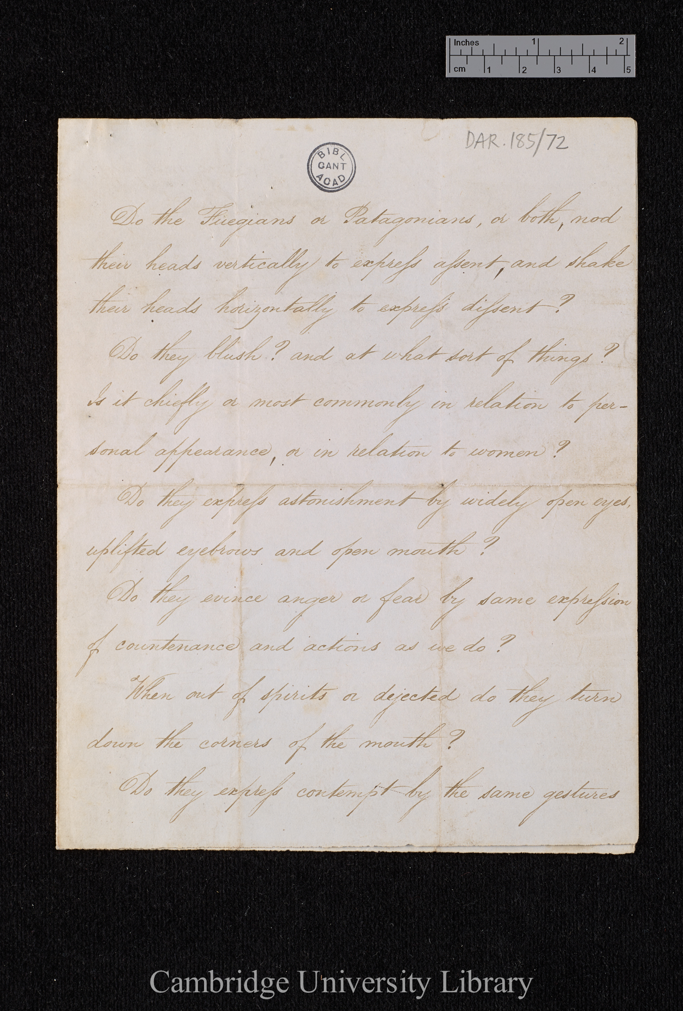 Charles Robert Darwin to [Thomas Bridges?]