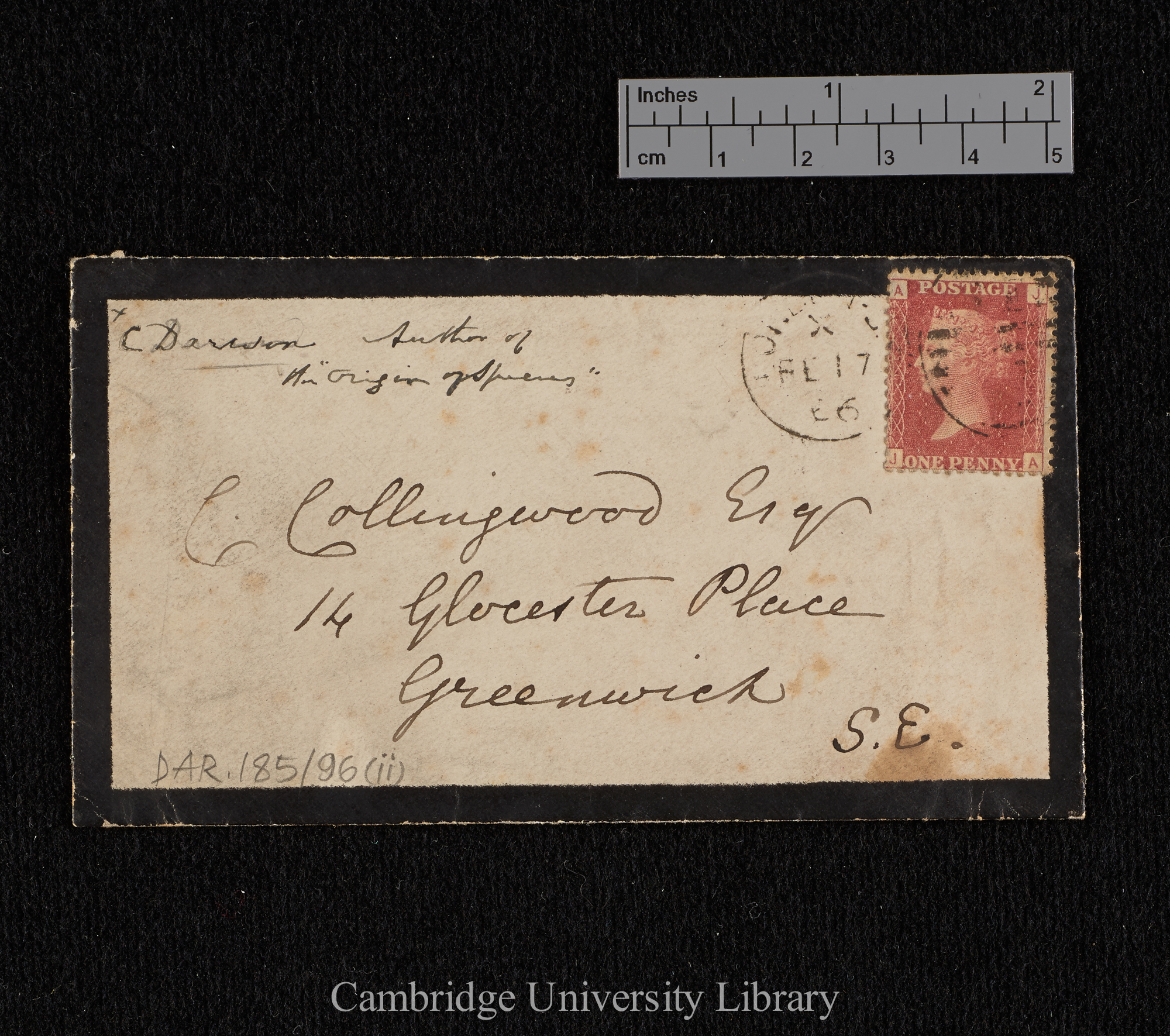 Charles Robert Darwin to Cuthbert Collingwood [envelope]