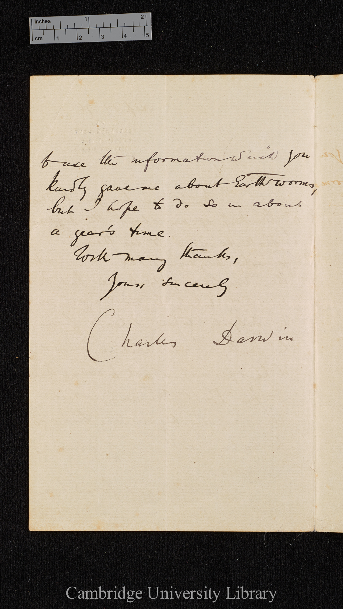 Charles Robert Darwin to [Sir George King]