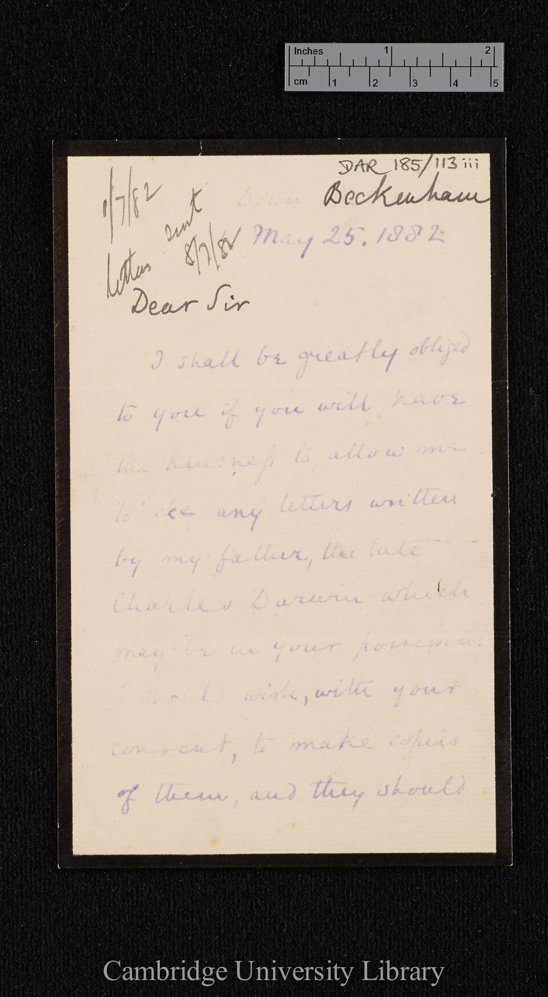 Sir Francis Darwin to [unidentified]