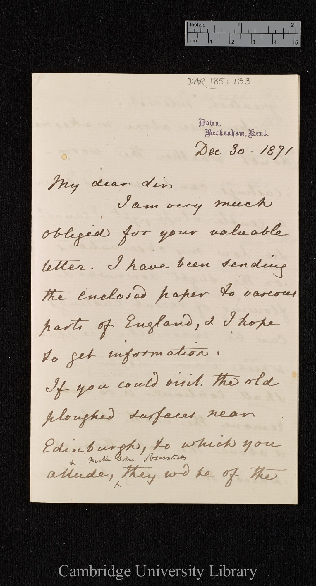 Charles Robert Darwin to [Sir Archibald Geikie]