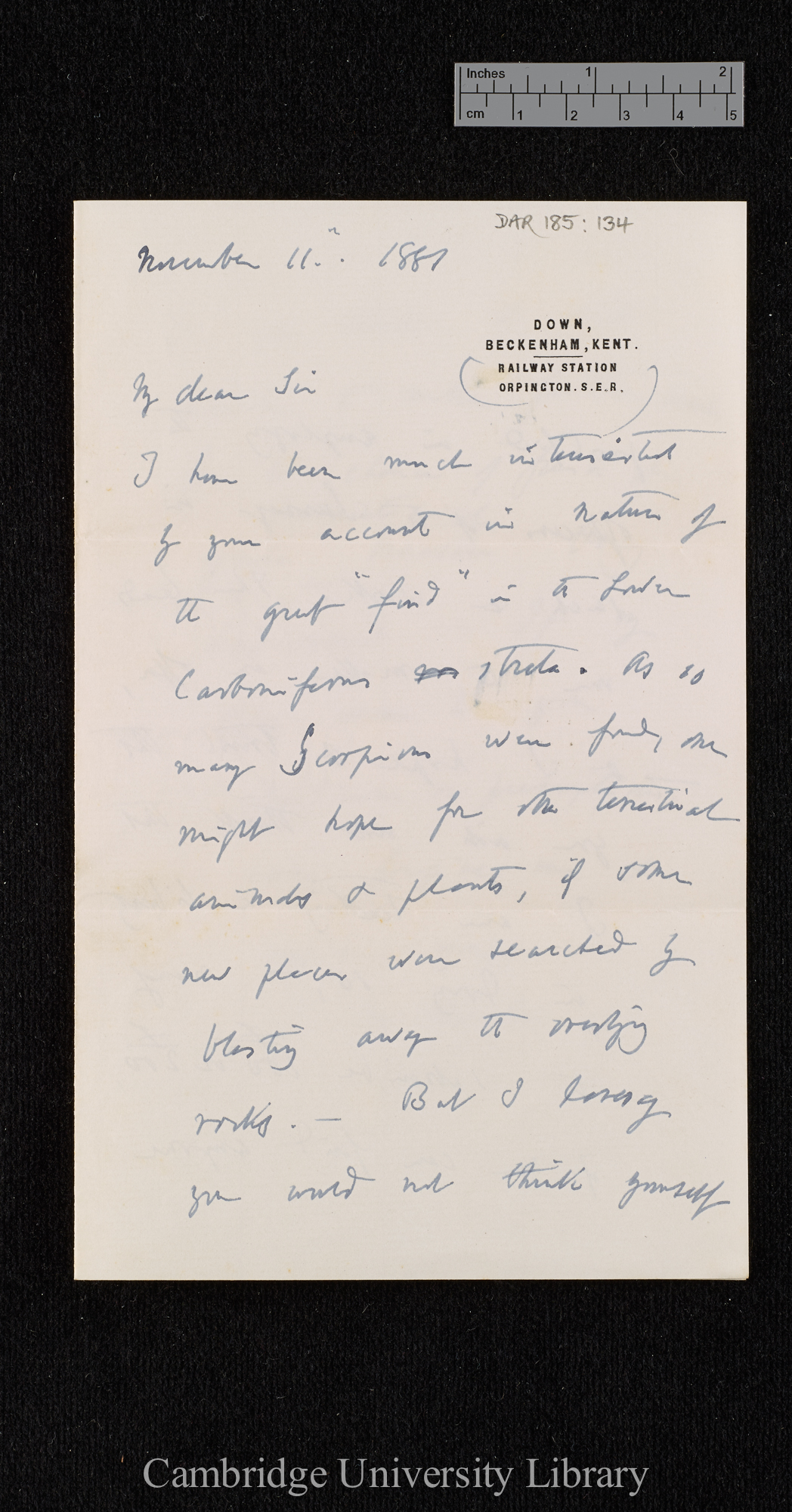 Charles Robert Darwin to [Sir Archibald Geikie]