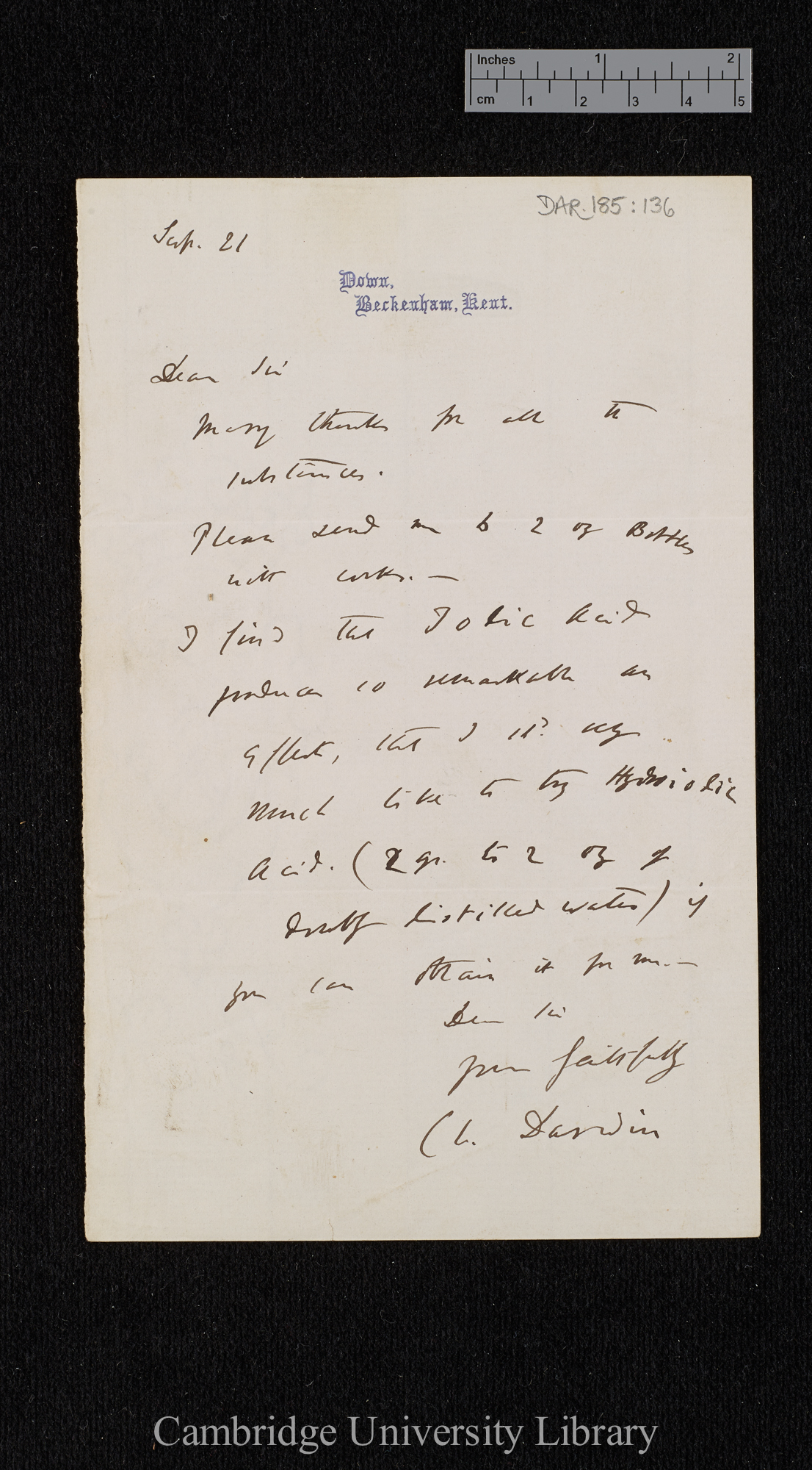 Charles Robert Darwin to [William Walmisley Baxter]