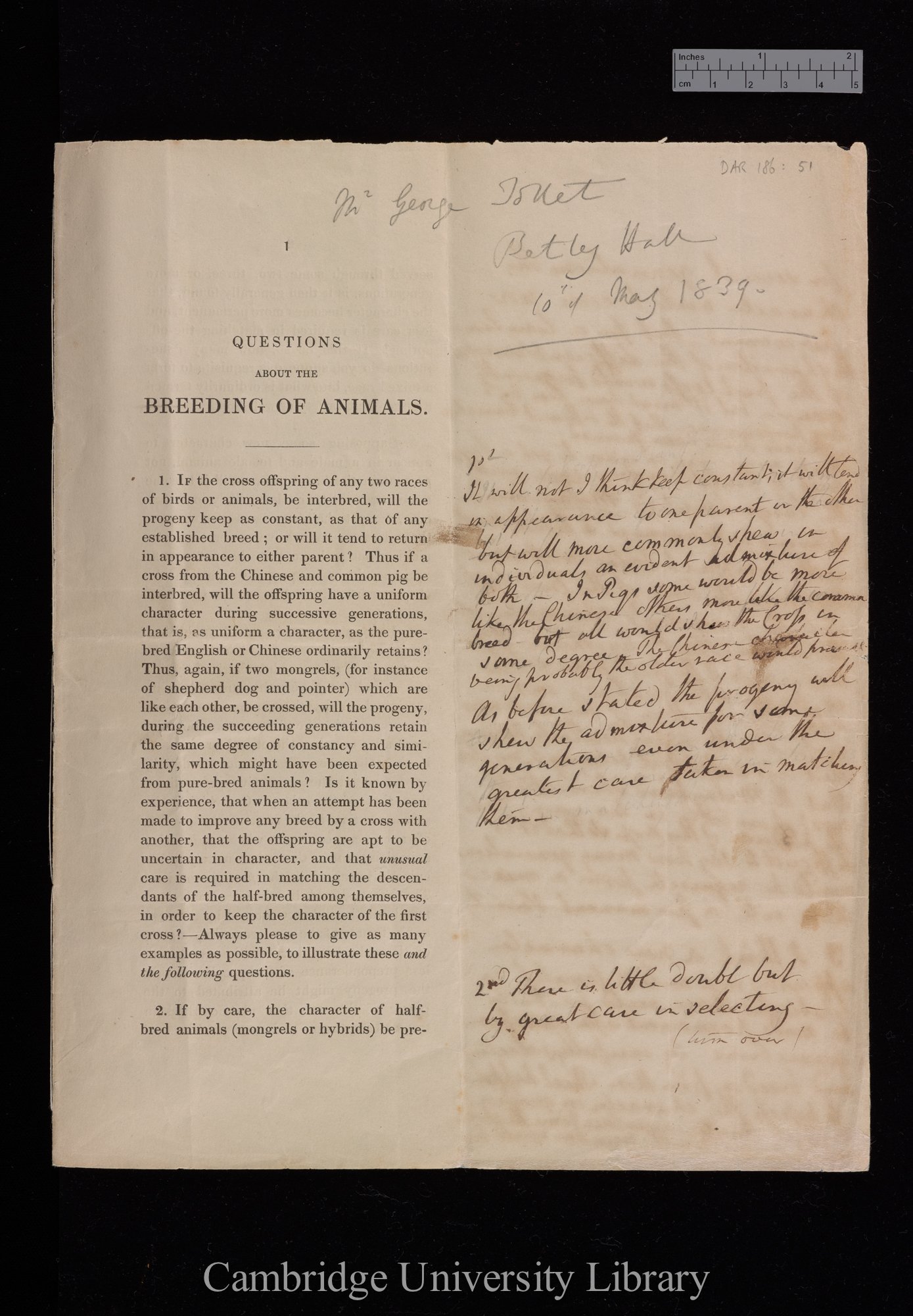 [George Tollet née Embury] to Charles Robert Darwin