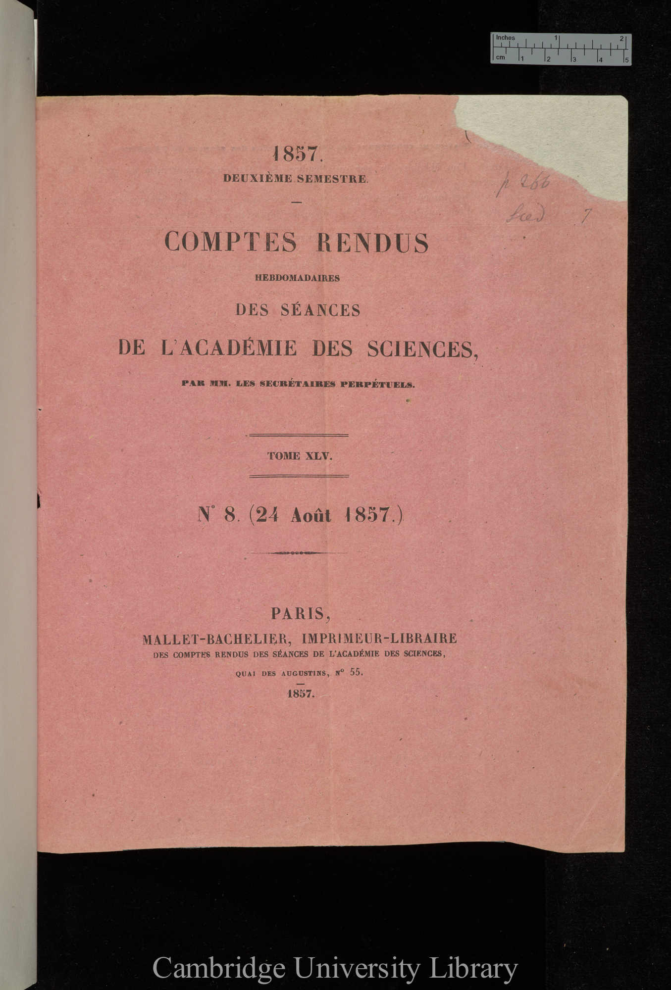 &#39;Académie des Sciences, comptes rendus&#39; 45: front cover