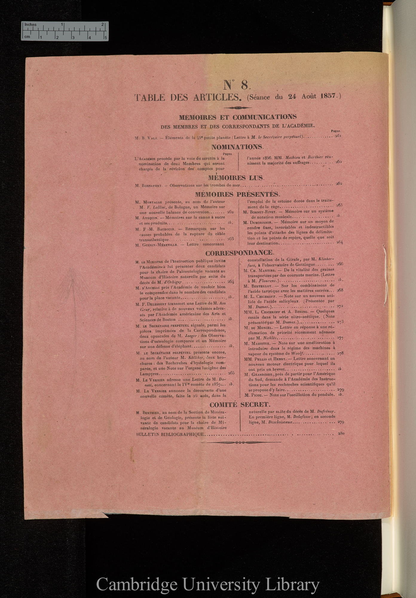 &#39;Académie des Sciences, comptes rendus&#39; 45: back cover (verso)
