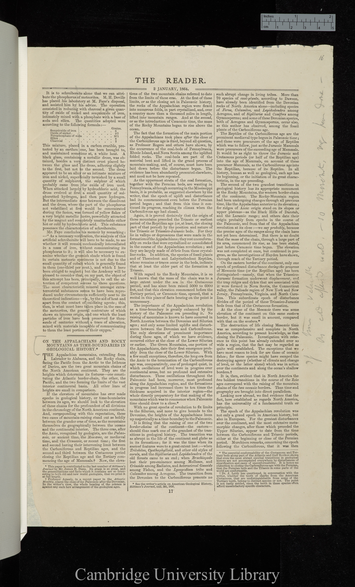 On the Appalachians and Rocky Mountains as time-boundaries in geological history &#39;Reader&#39;: 17