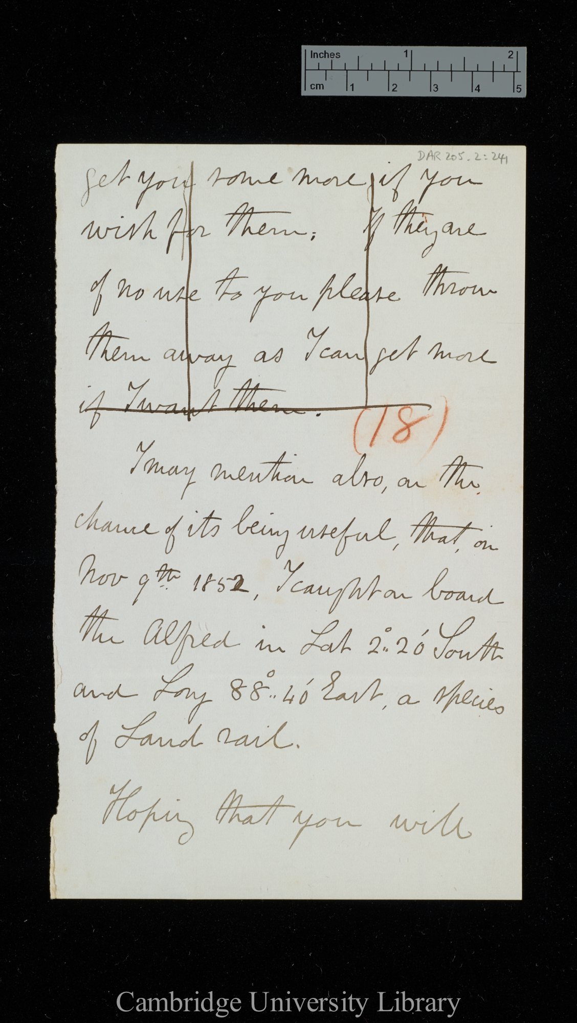 Frederick Wollaston Hutton to Charles Robert Darwin