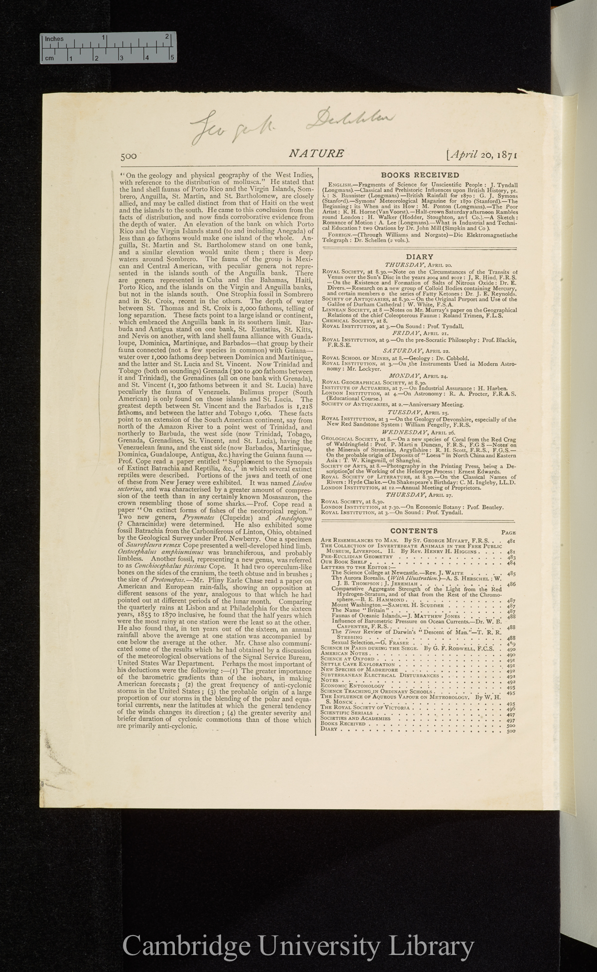 On the geology and physical geography of the West Indies with reference to the distribution of Mollusca &#39;Nature&#39; 3: 500