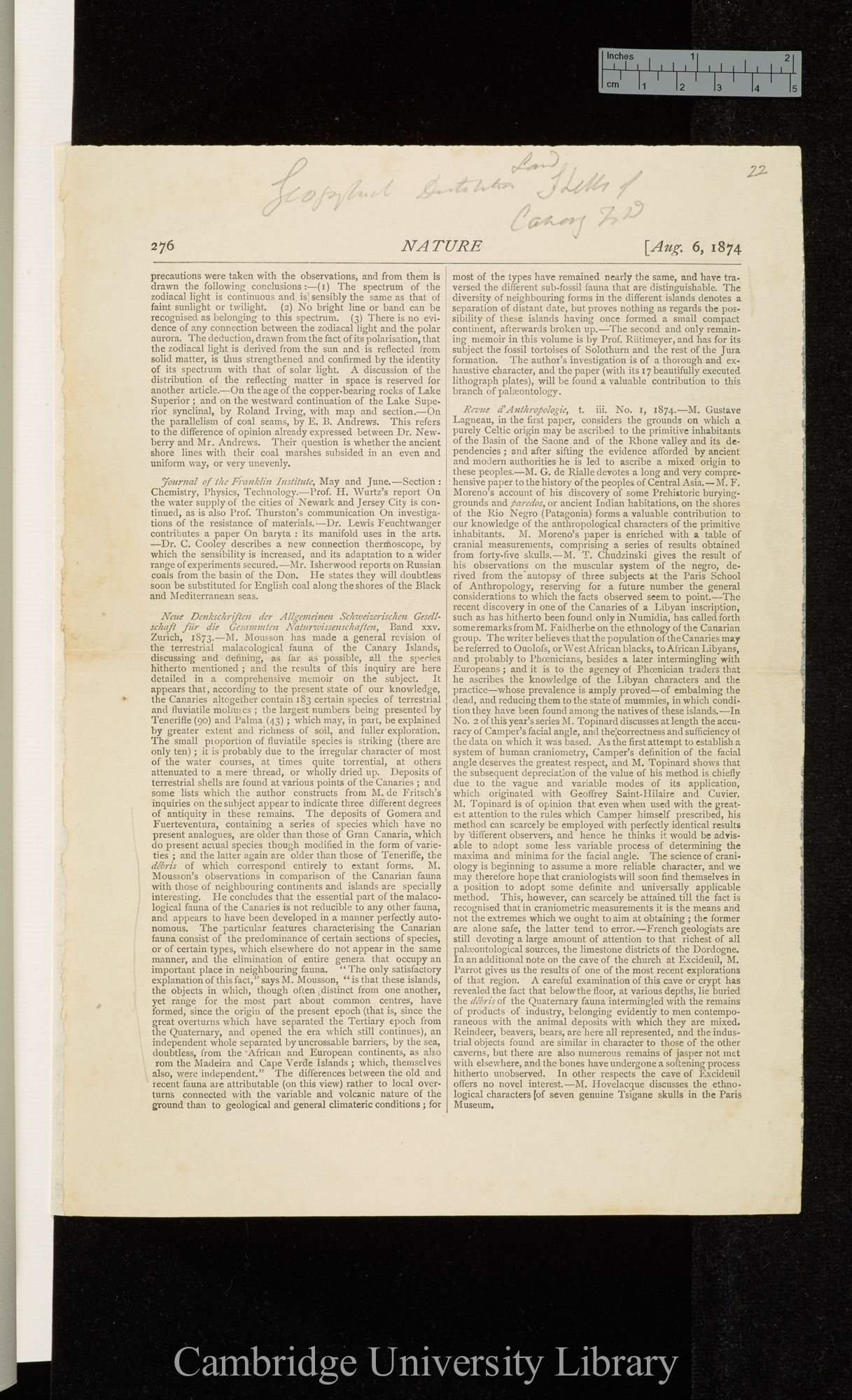 Notice of &#39;Neue Denkschriften der allgemeinen schweizerischen Gesellschaft 25&#39; &#39;Nature&#39; 10: 276