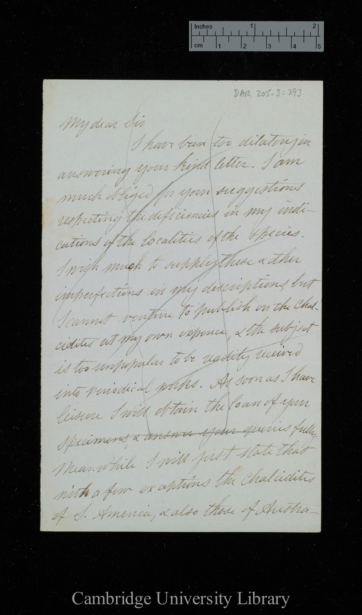 Francis Walker to Charles Robert Darwin