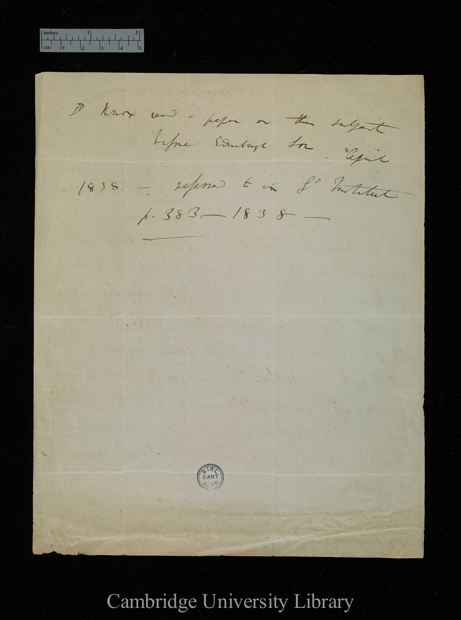 William Yarrell to Charles Robert Darwin [note by CD]