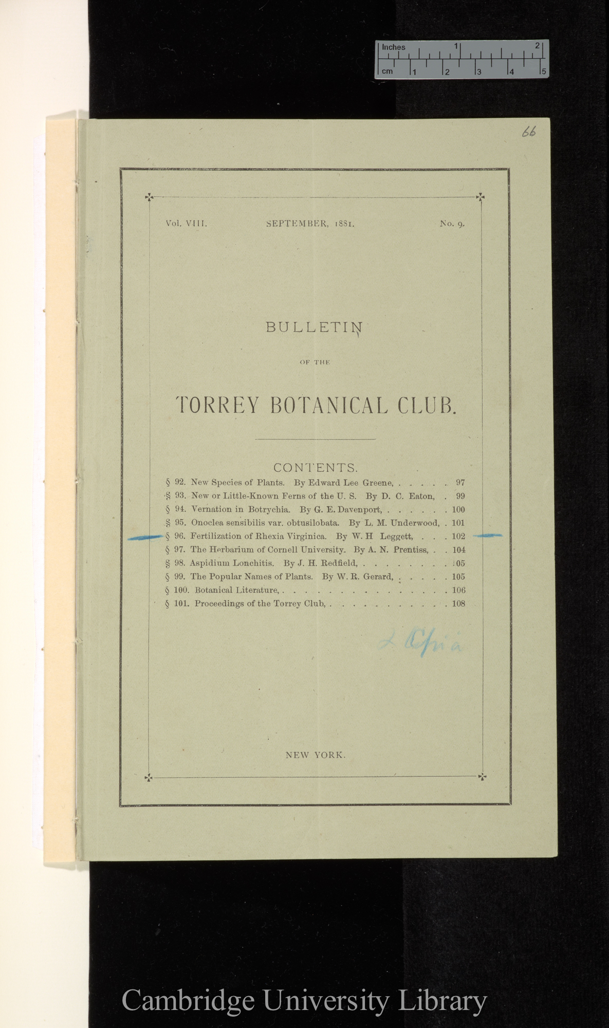 &#39;Torrey Botanical Club, Bulletin&#39; 8: Front Cover-Table of Contents