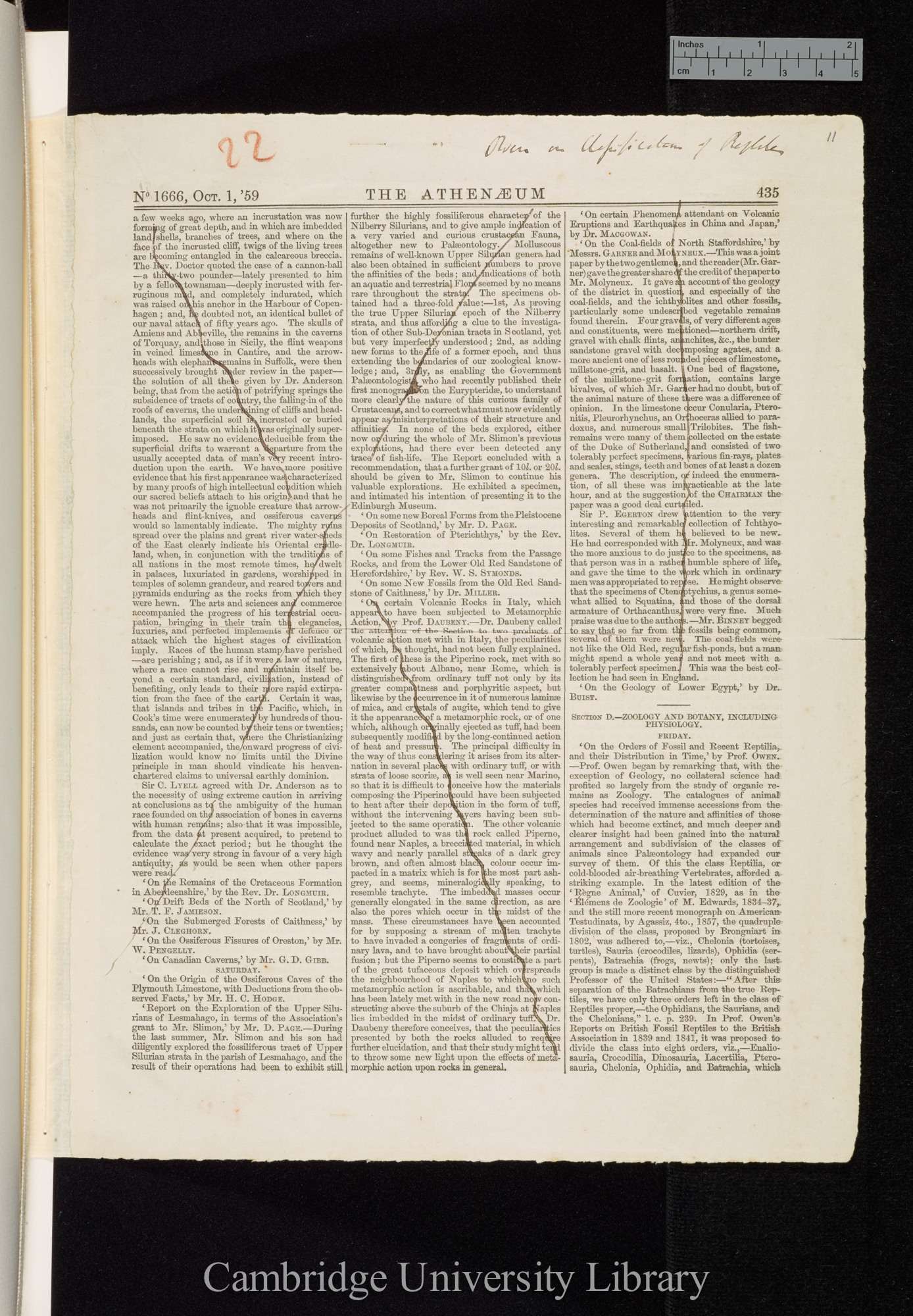 Owen, Richard. On the orders of fossil and recent Reptilia, and their distribution in time &#39;Athenaeum&#39;: 435