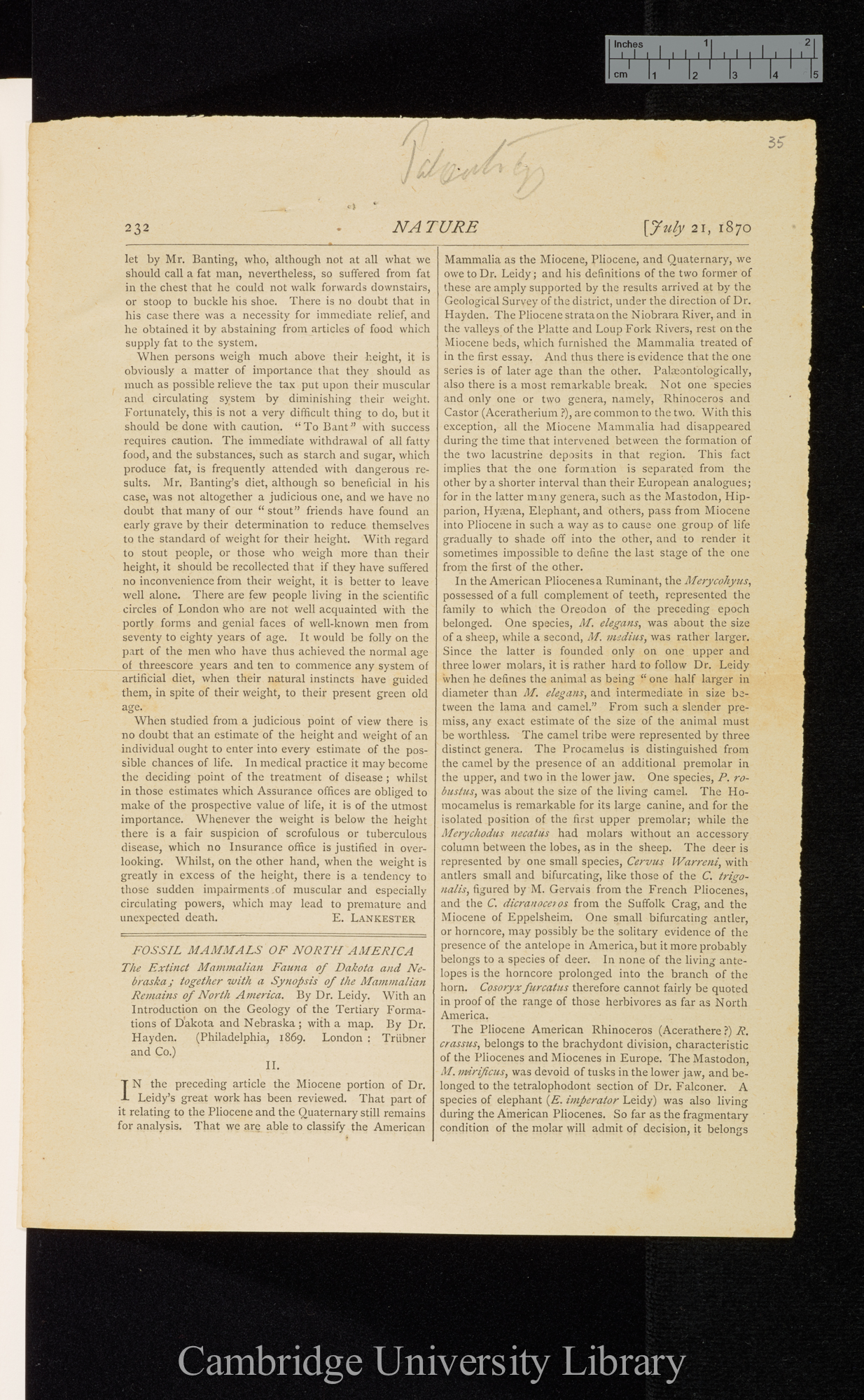 Review of Leidy J &#39;The extinct mammalian fauna of Dakota and Nebraska ...&#39; &#39;Nature&#39; 2: 232