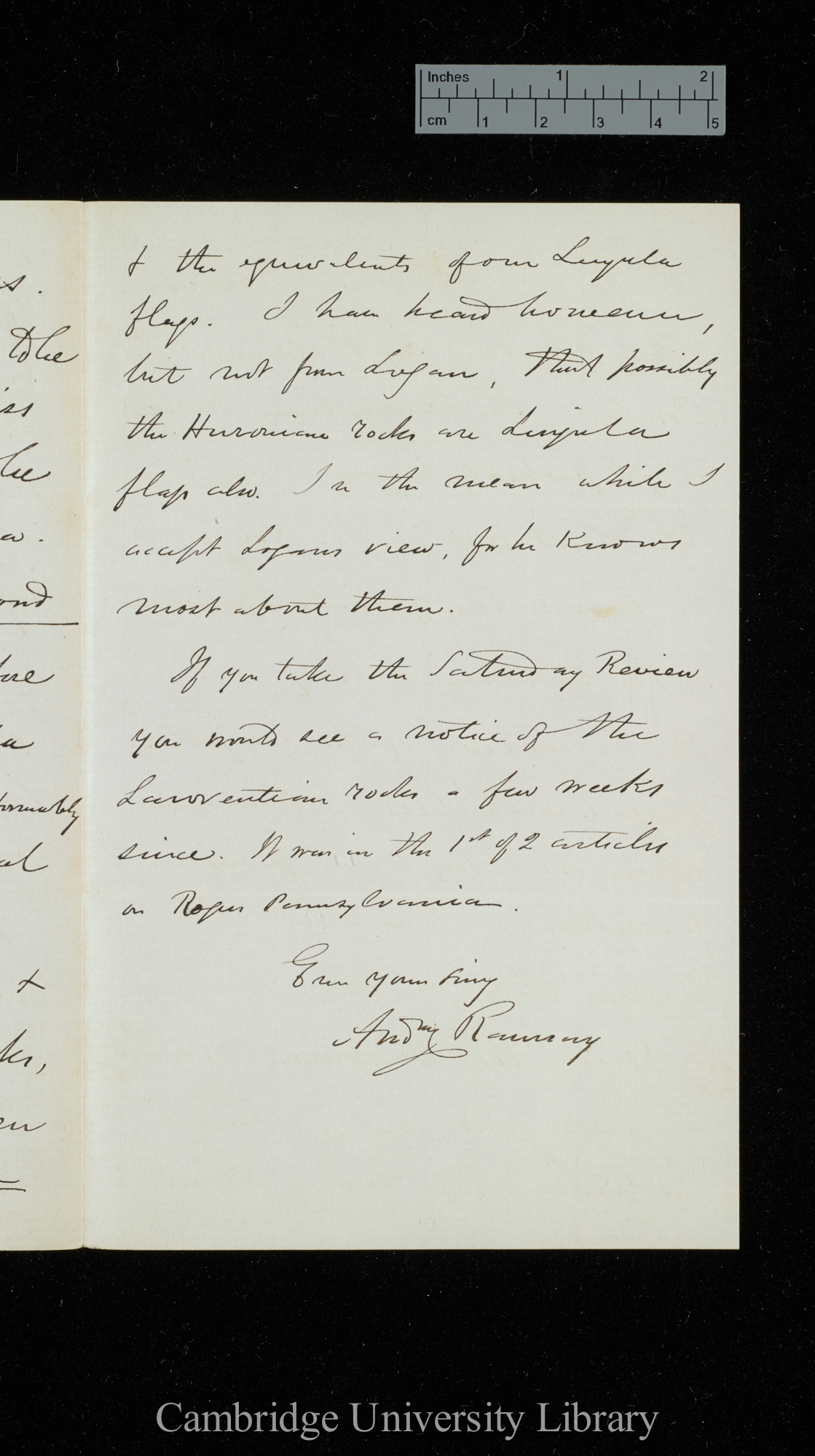 Sir Andrew Crombie Ramsay to Charles Robert Darwin