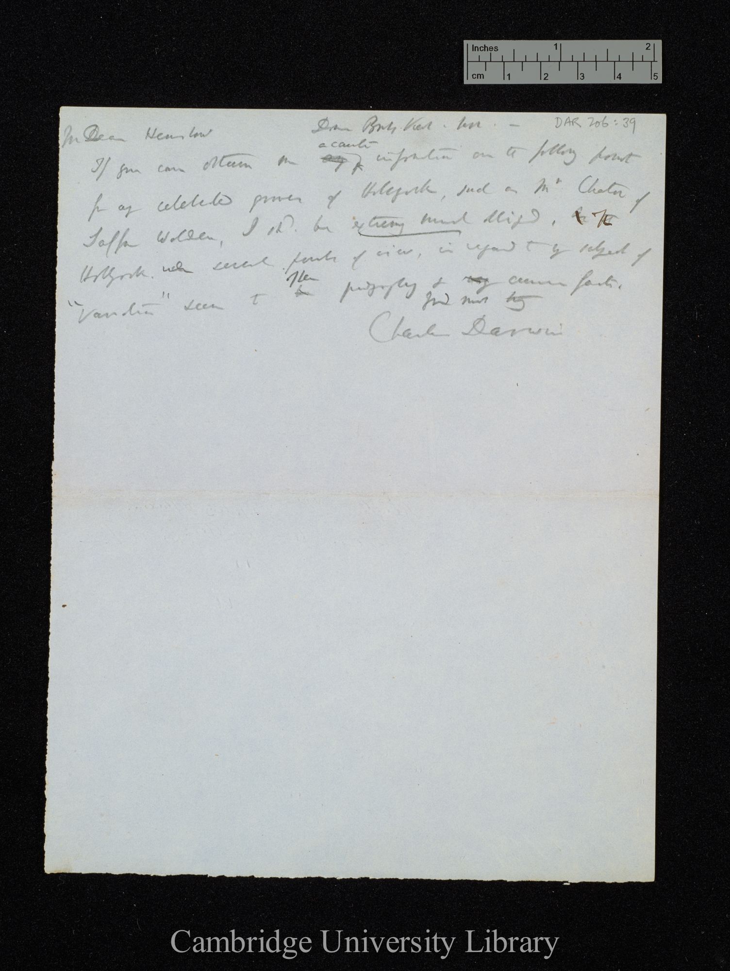 Charles Robert Darwin to John Stevens Henslow