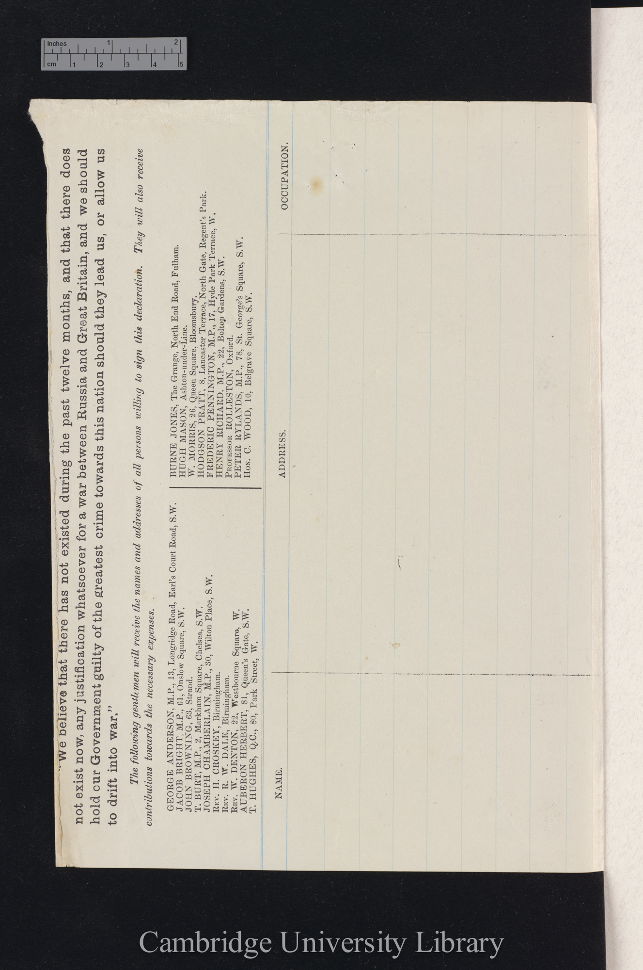 [part of printed petition &#39;Declaration against war&#39;]