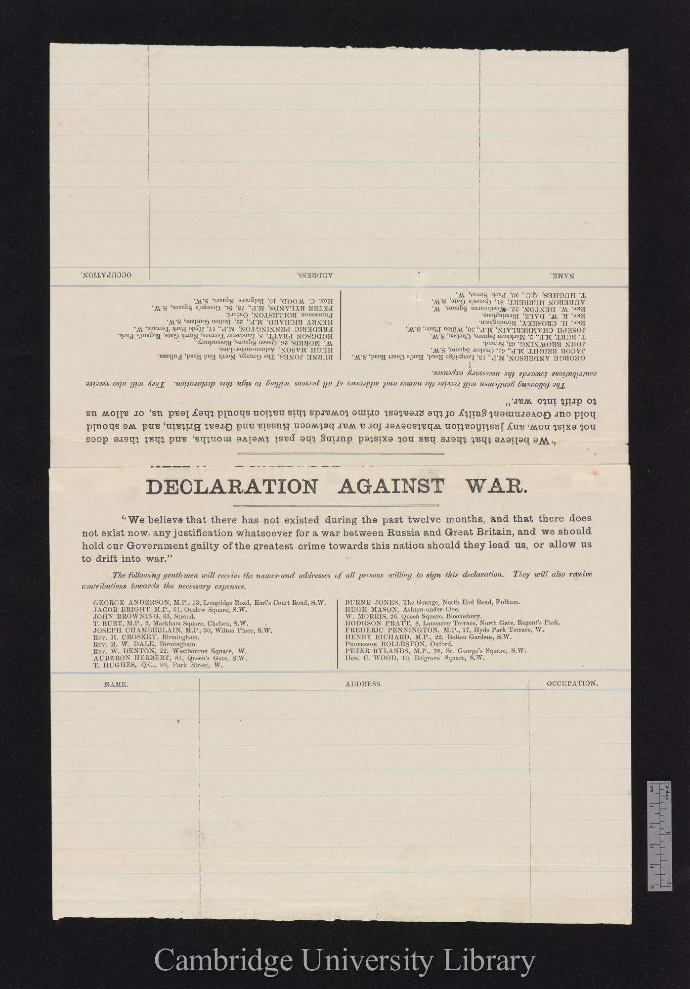 [part of printed petition &#39;Declaration against war&#39;]