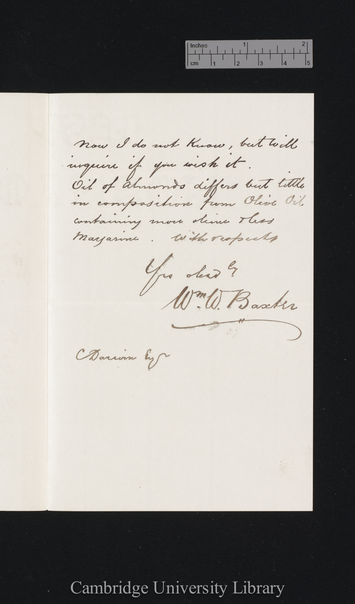 William Walmisley Baxter to Charles Robert Darwin