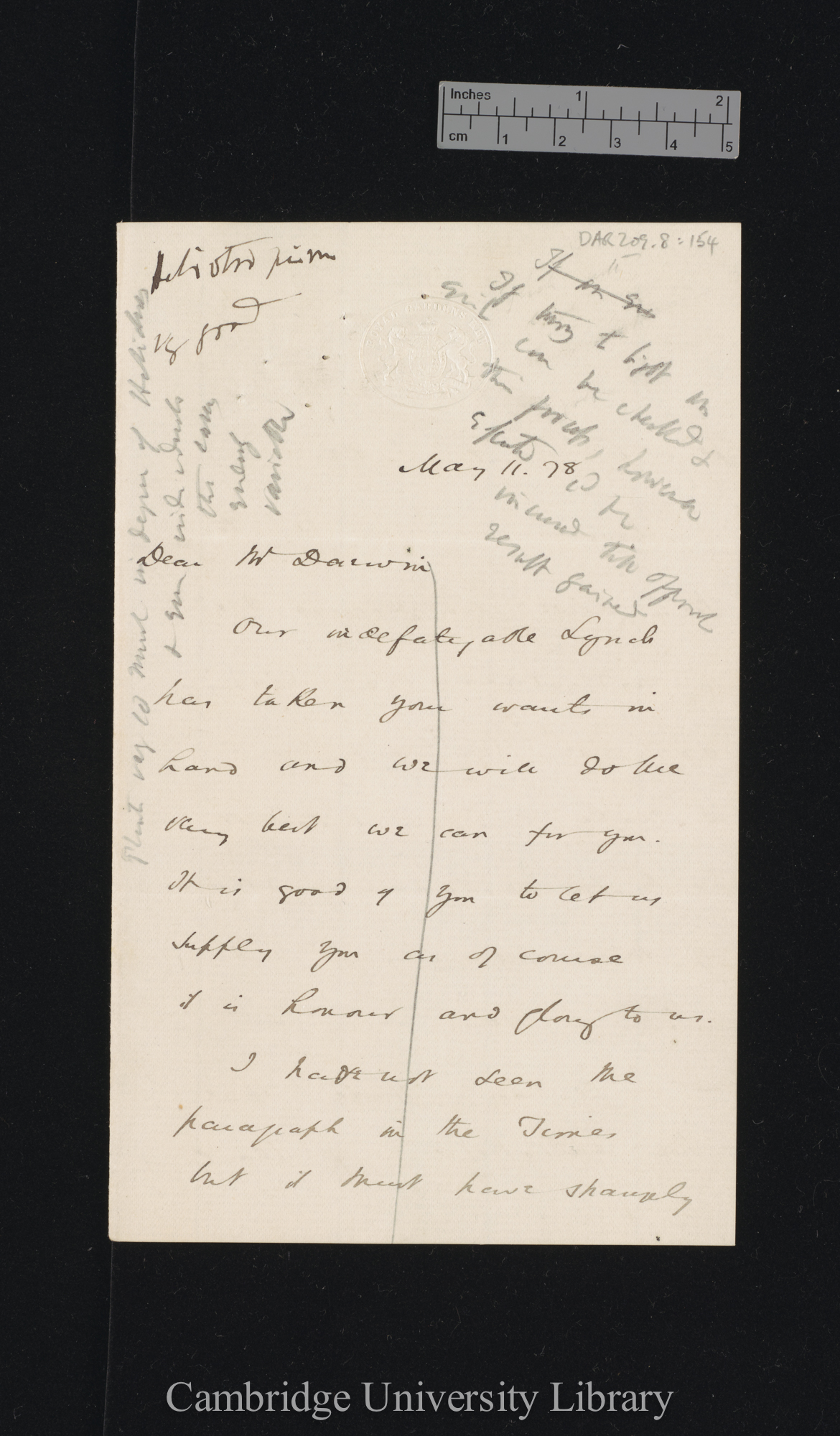 [Sir William Turner Thiselton-Dyer] to Charles Robert Darwin