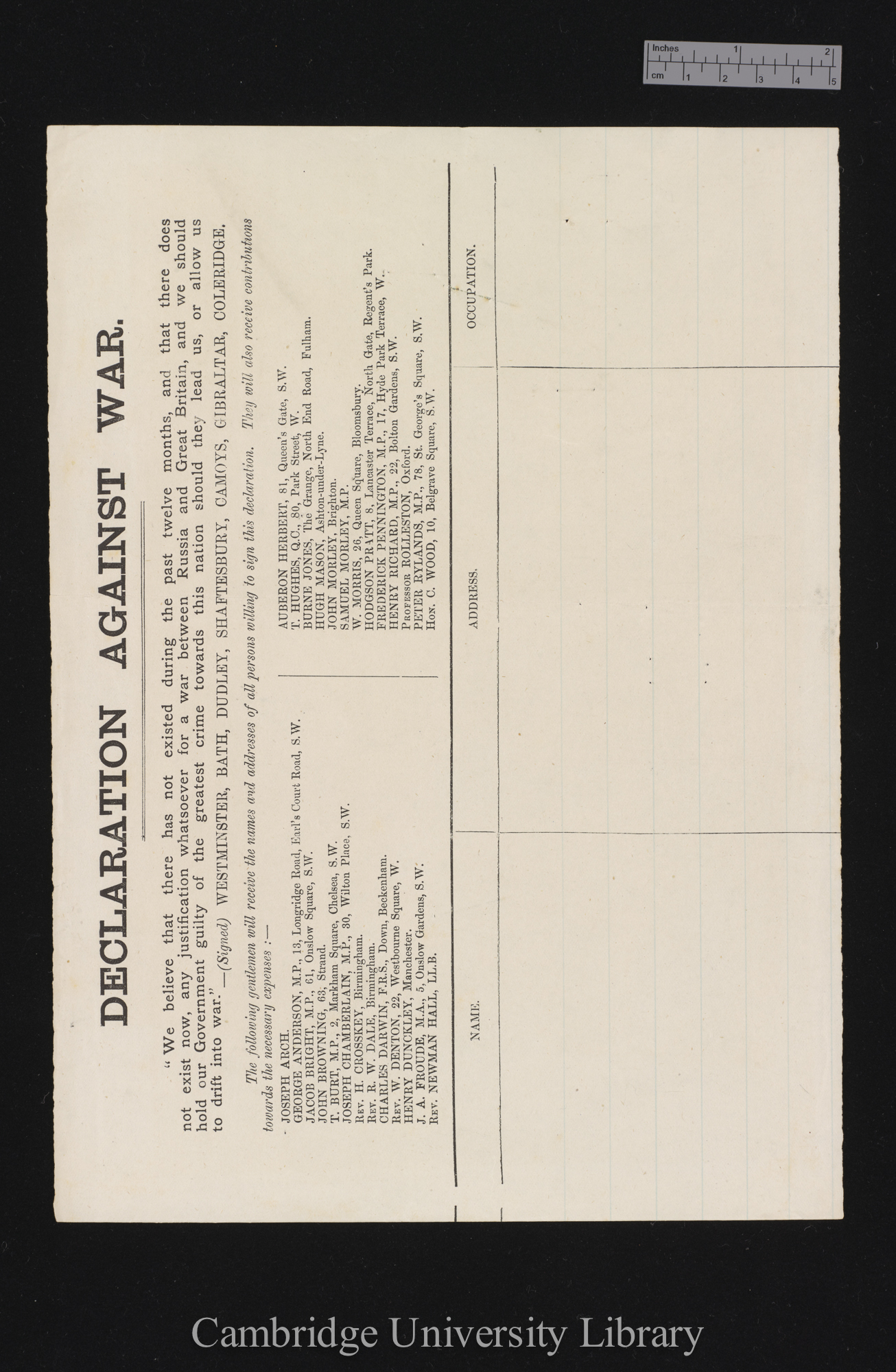 [part of printed petition &#39;Declaration against war&#39;]