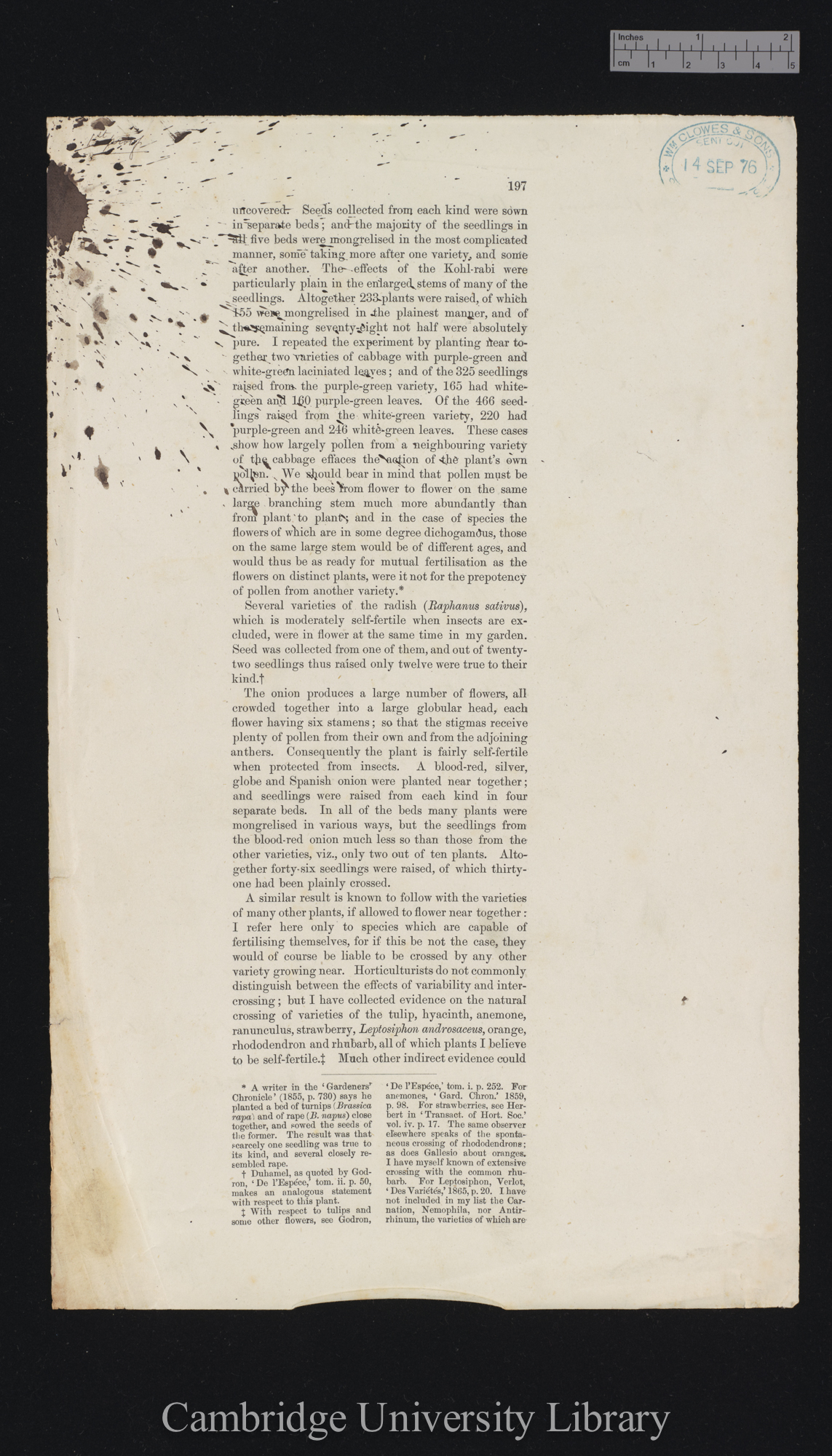 proof sheet of &#39;Fertilisation&#39; p 197 dated 14 September 1876 [published pp 392-394]