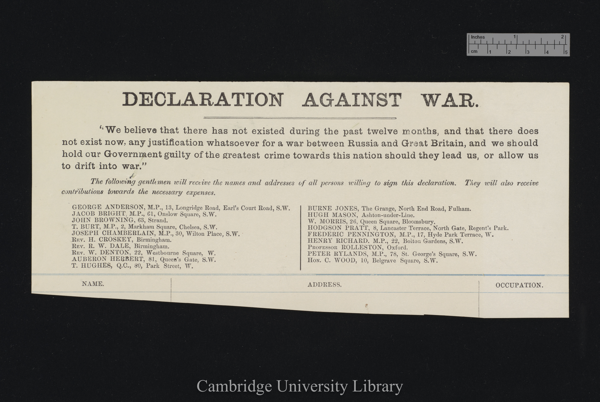 [part of printed petition &#39;Declaration against war&#39;]