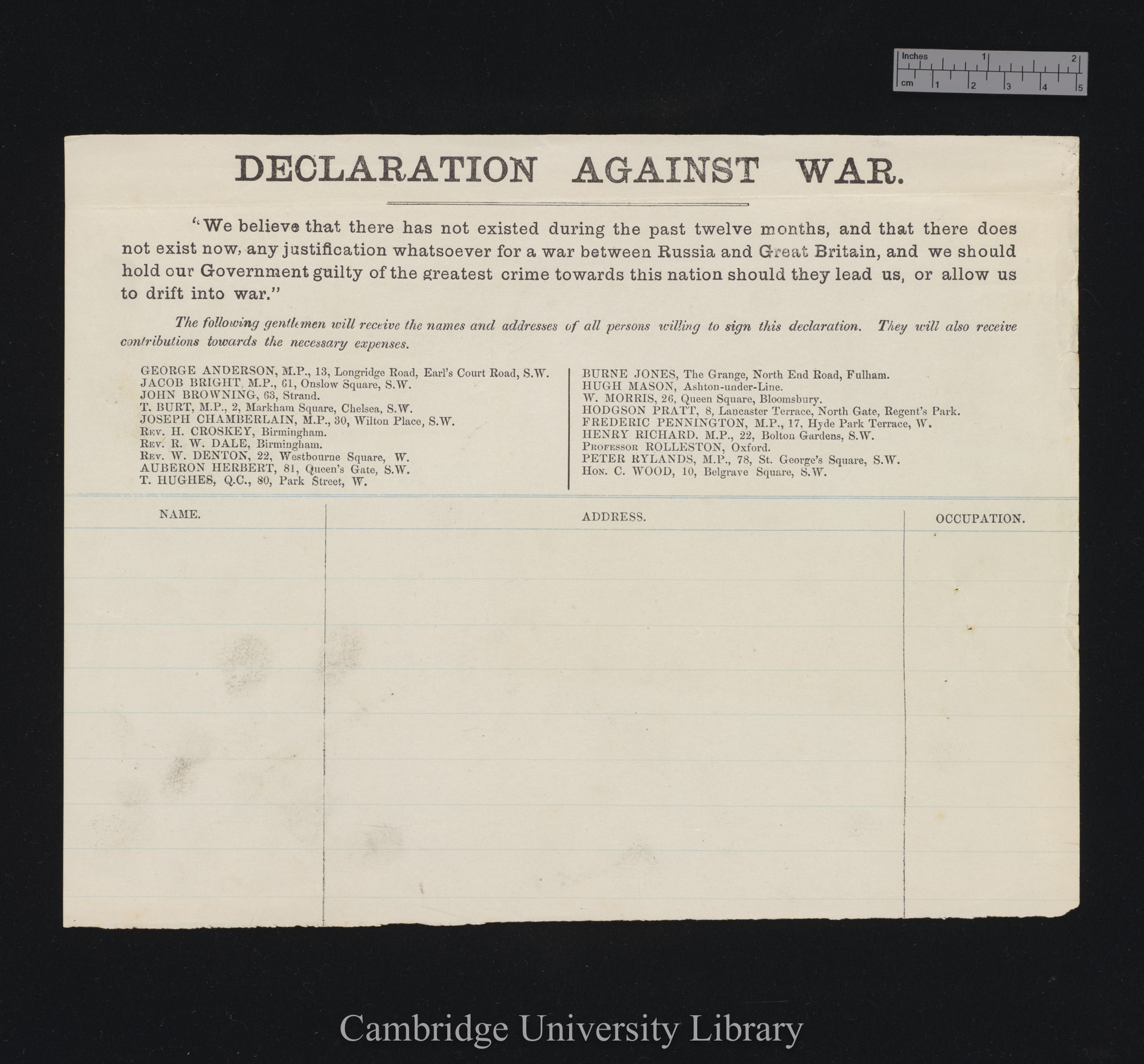 [part of printed petition &#39;Declaration against war&#39;]