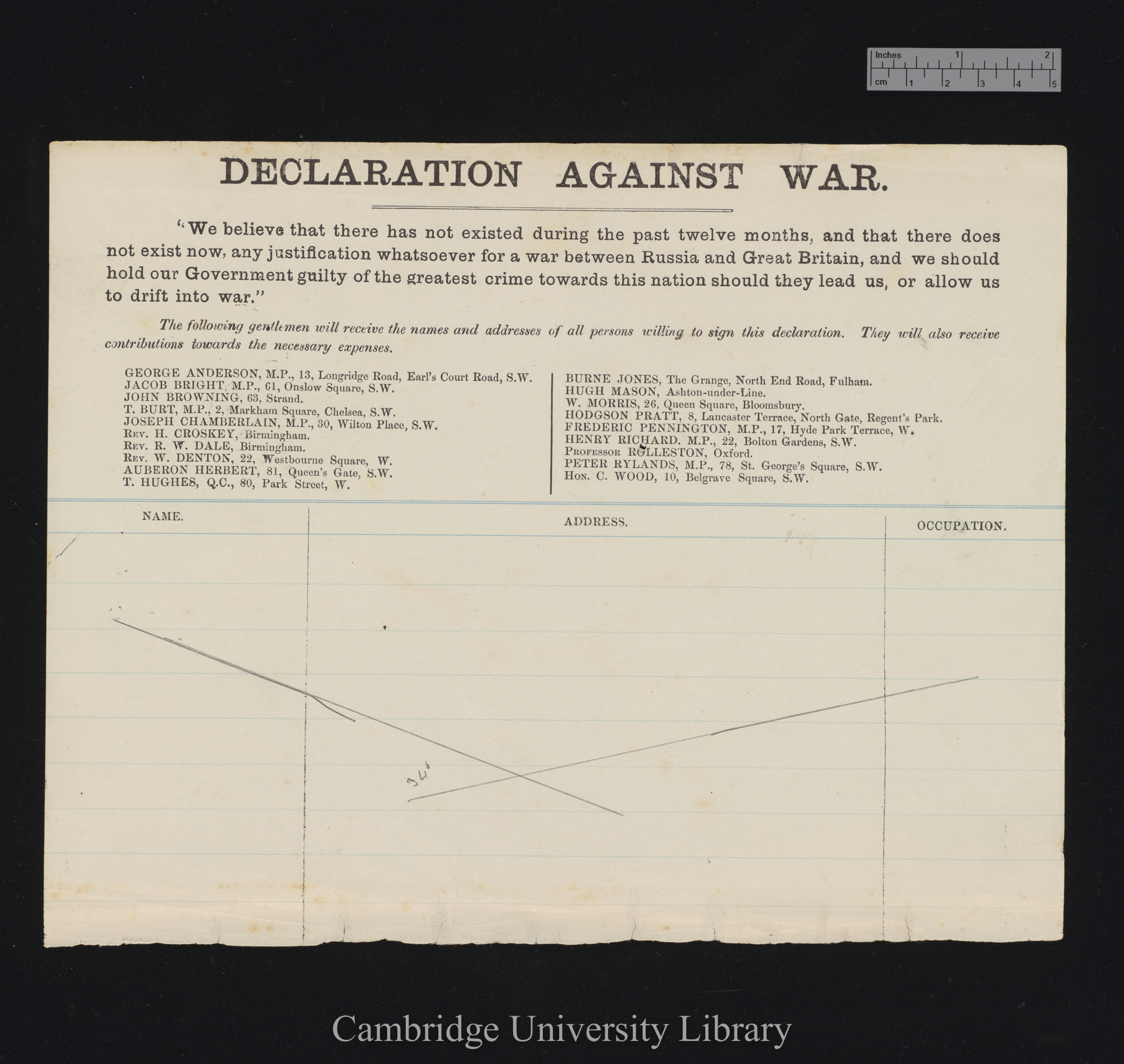 [part of printed petition &#39;Declaration against war&#39;]