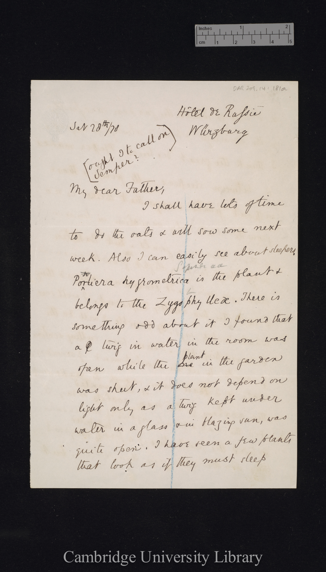 Sir Francis Darwin to Charles Robert Darwin