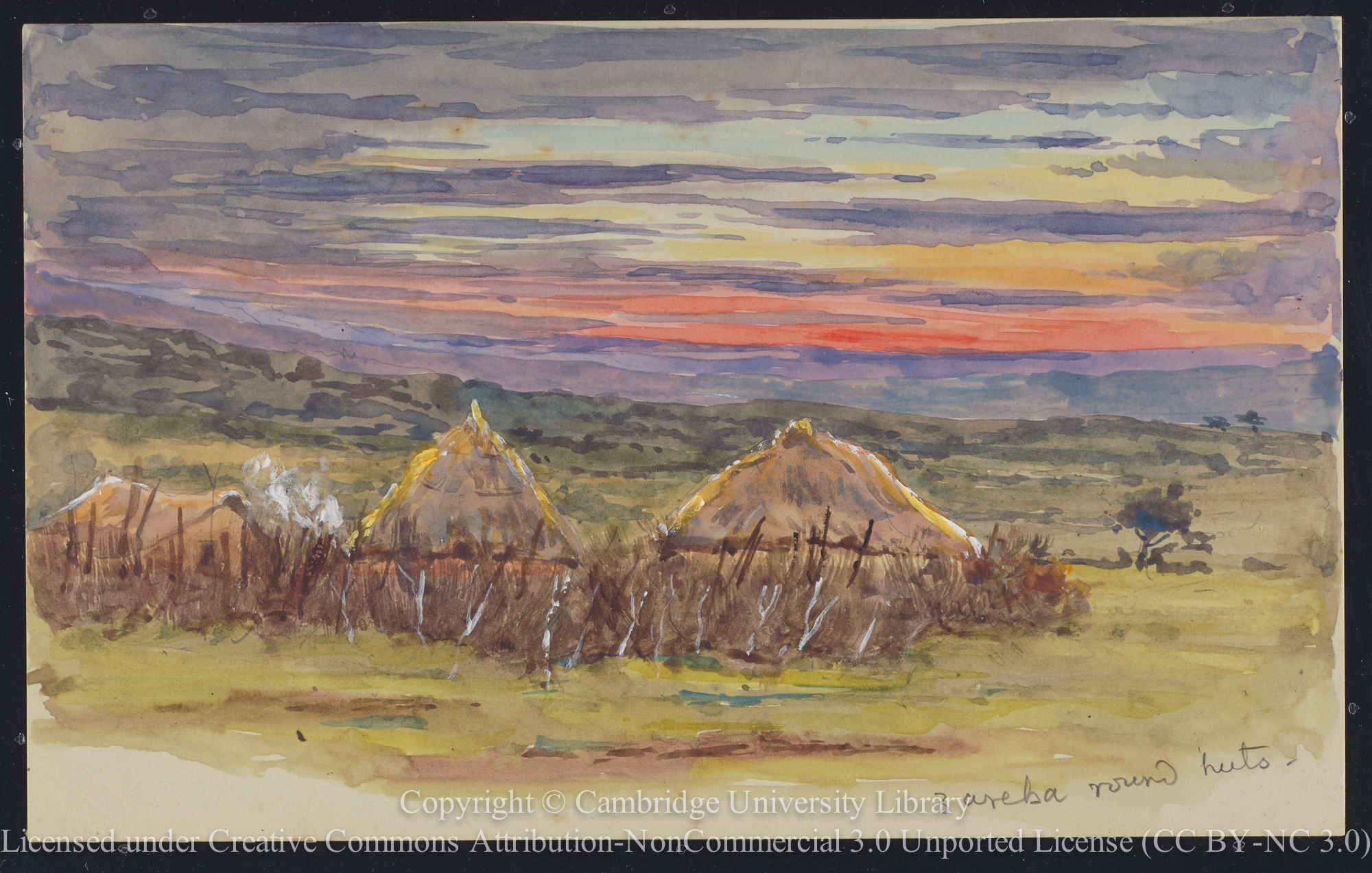 Kongoni camp: fourteenth encampment; three zariba round huts