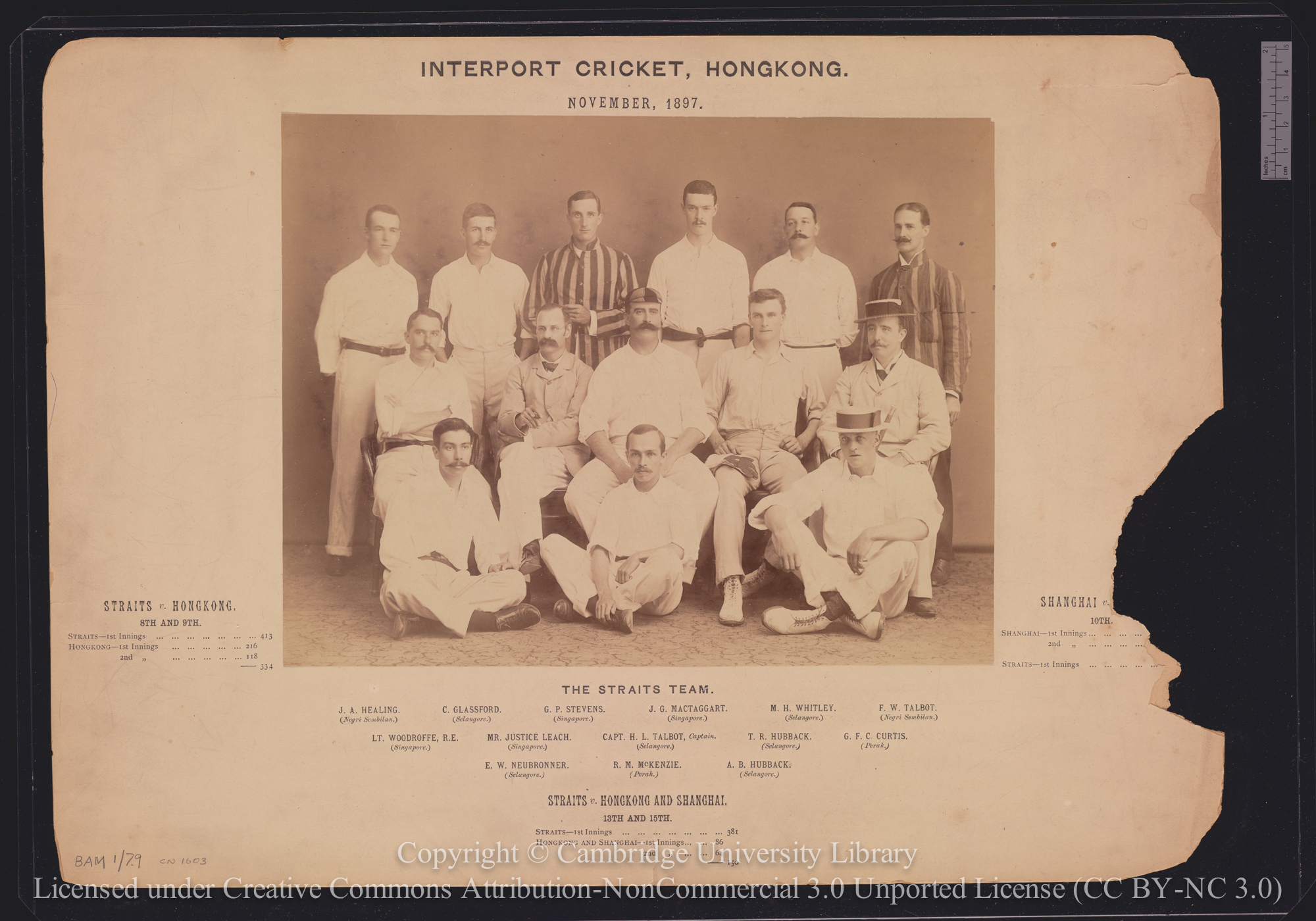 The Straits Team, Interport Cricket, Hong Kong, November 1897, 1897