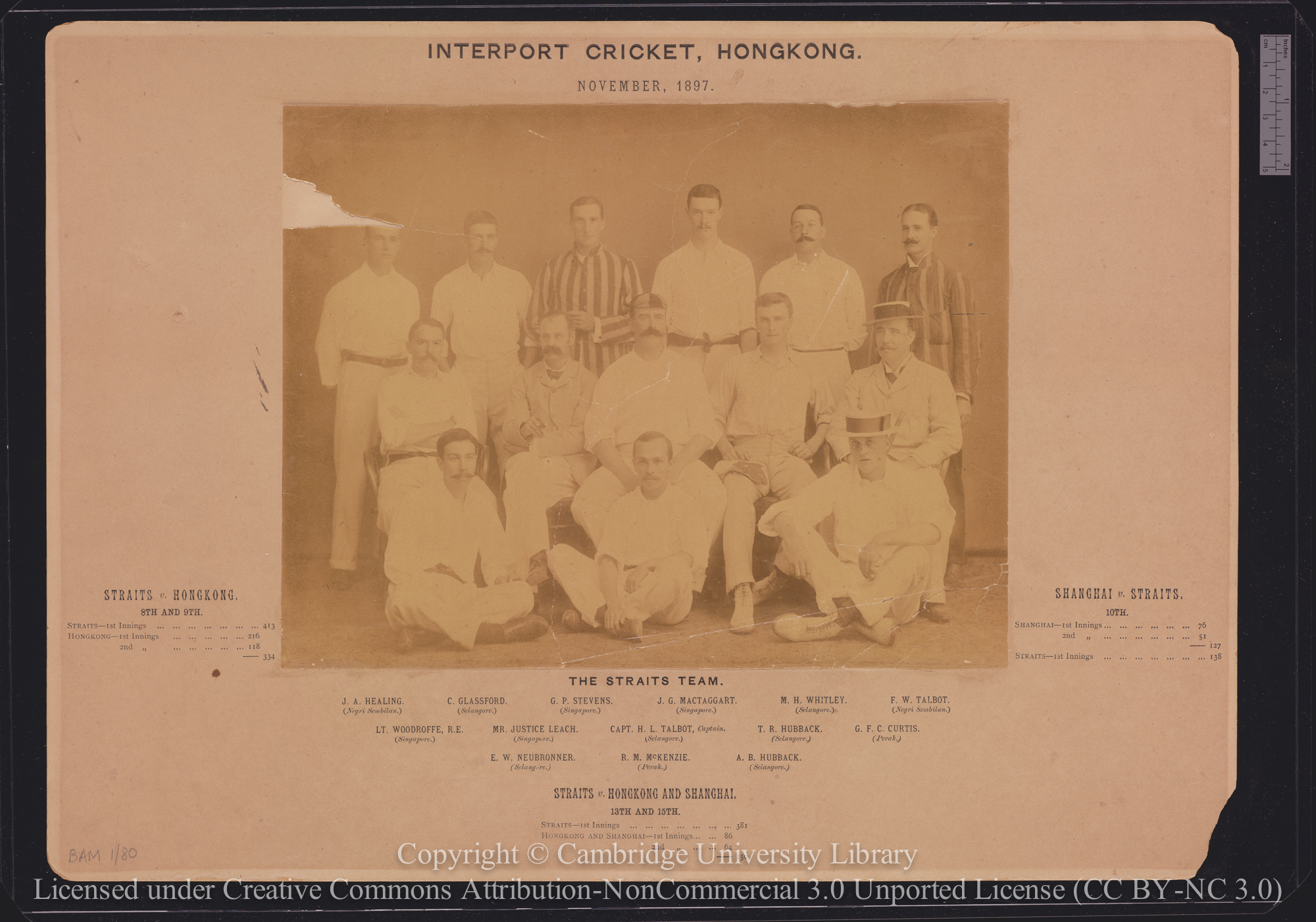 The Straits Team, Interport Cricket, Hong Kong, November, 1897, 1897