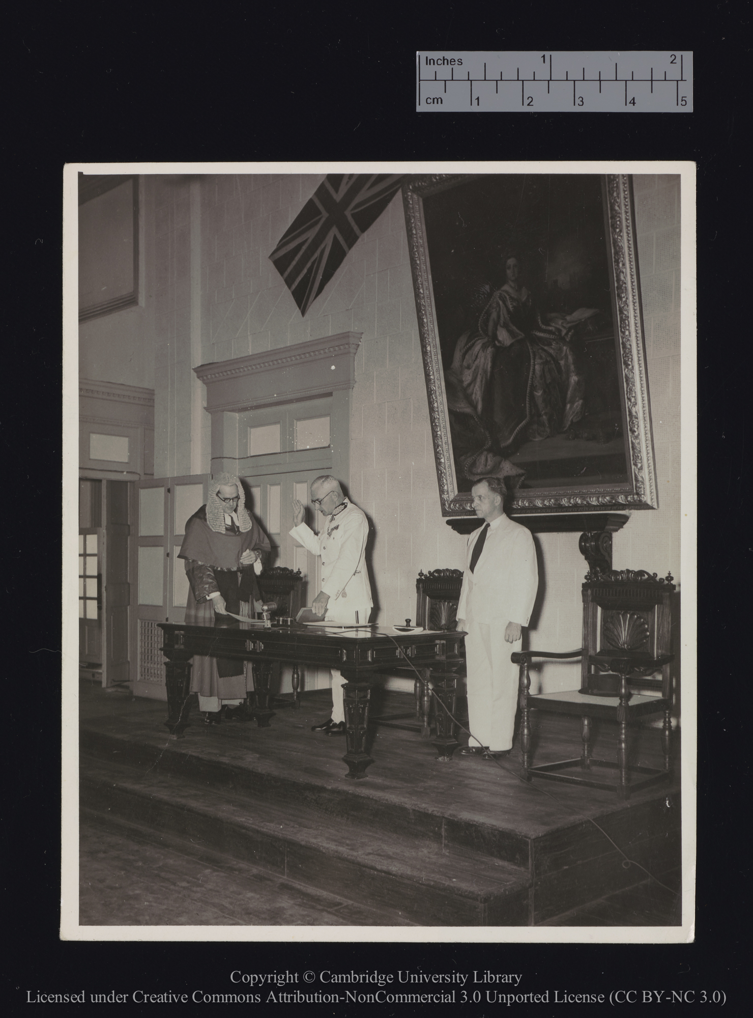 P.A.B. McKerron taking oath of office as Officer Administrating the Government, Singapore, 1947, 1947