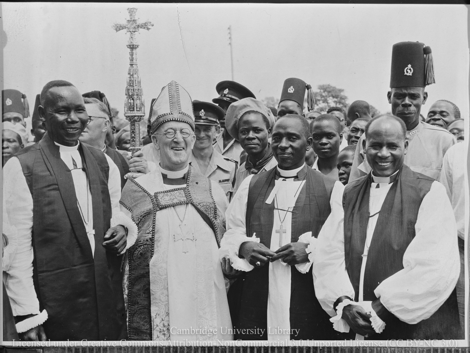 Dr Geoffrey Fisher with three of the consecrated bishops, 1955-05-15