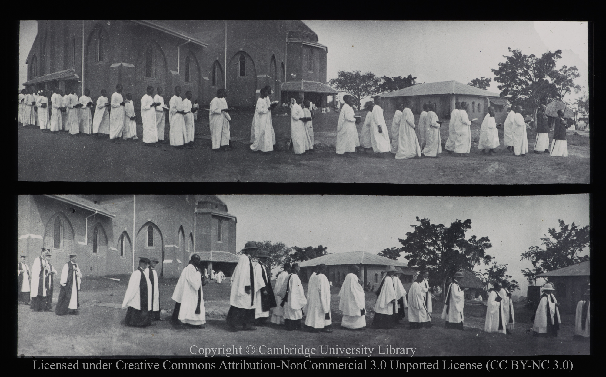 Groups of clergy and congregation in precincts of Namirembe Cathedral, 1919