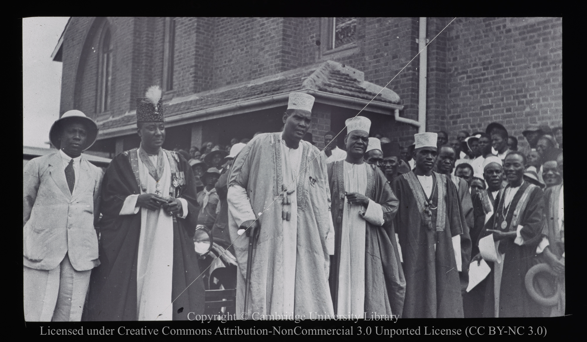 Four kings of Uganda outside Namirembe Cathedral: the Omukama of Bunyoro [Duhaga II], the Kabaka of Buganda [Daudi Chwa II], the Omugabe of Ankole [Kahaya II] and the Omukama of Toro [Kyebambe III], 1919