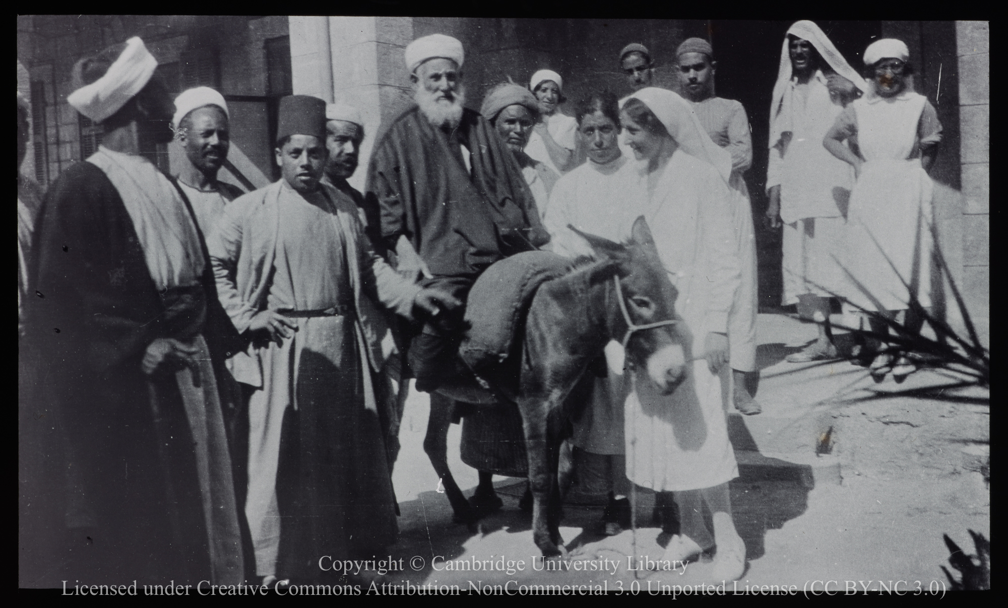 Patient on donkey leaving Gaza Hospital, 1906 - 1938