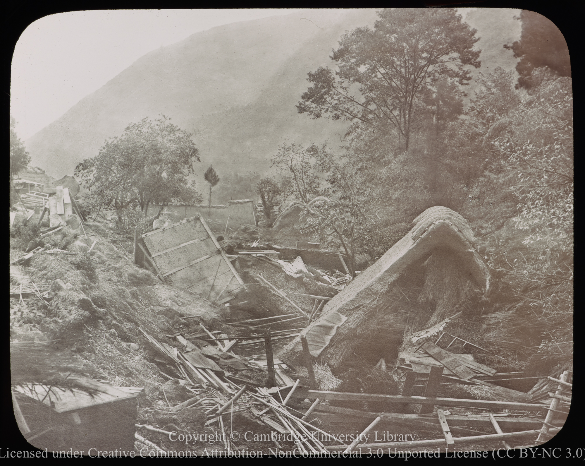 Wreckage in Gifu river valley after 1923 earthquake and typhoon, 1923