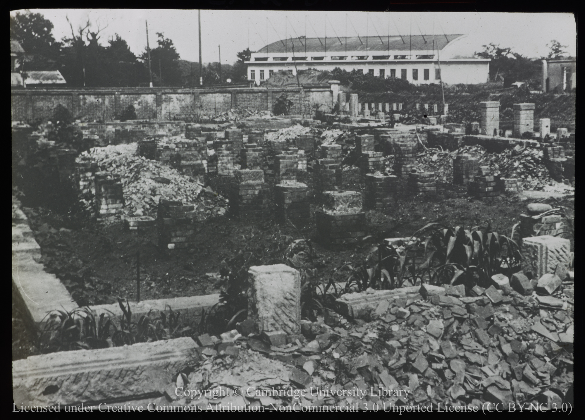 Foundation remains of St. Timothy&#39;s Church, Tokyo, after 1923 earthquake and typhoon, 1923