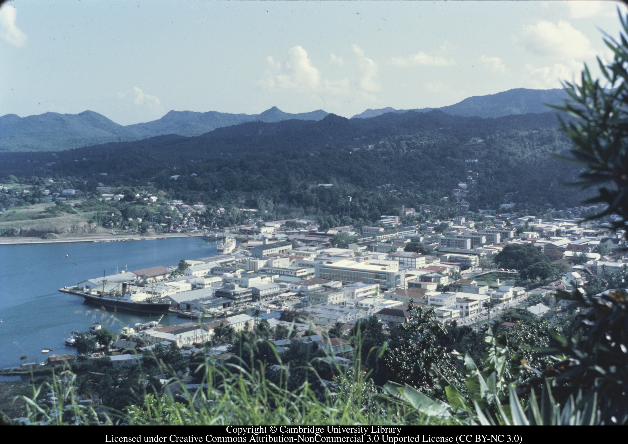 Castries from below Government House before harbour extension, 1971-02